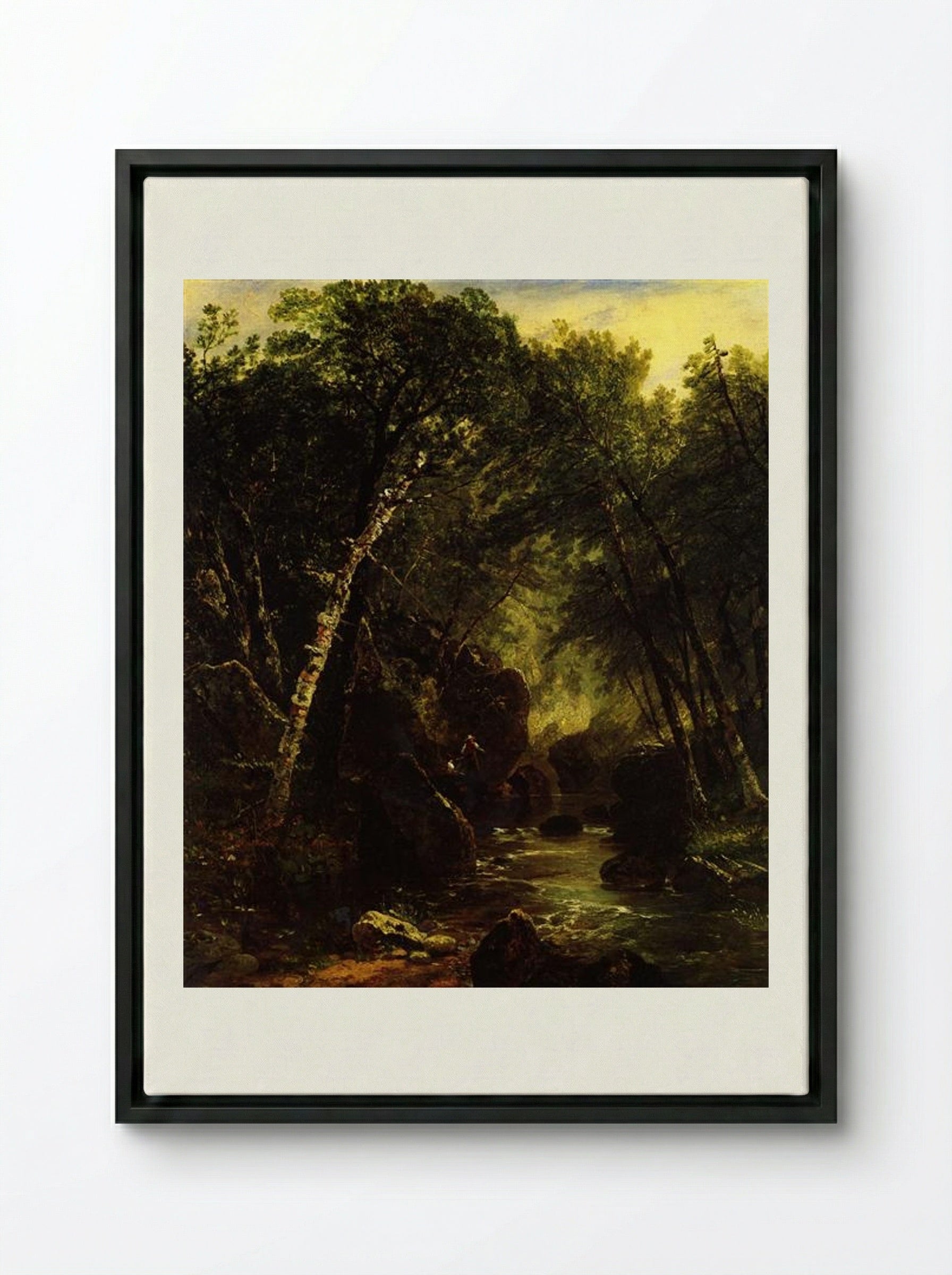 Trout Fisherman - John Frederick Kensett - Framed Canvas Black