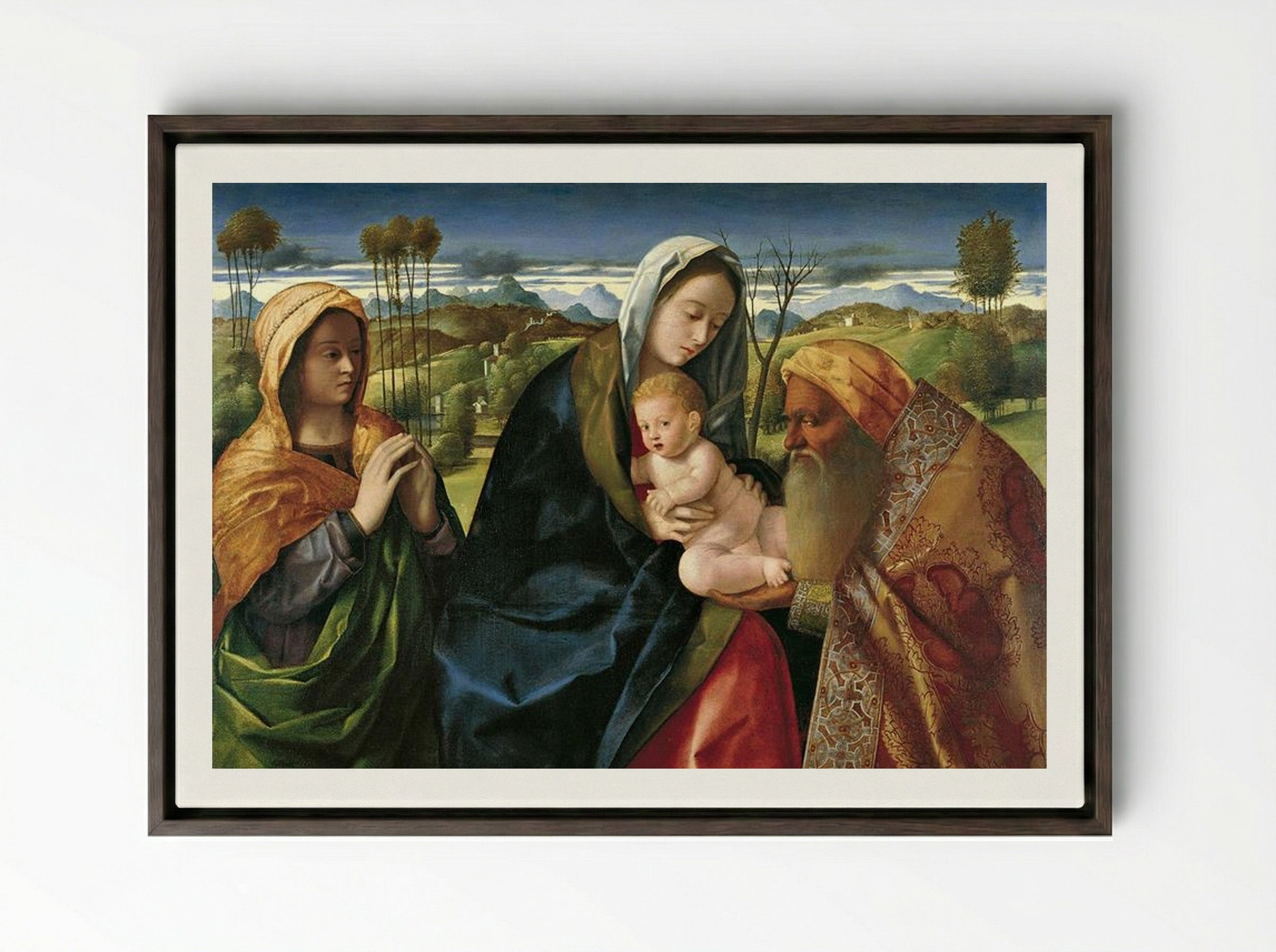 Holy Conversation - Giovanni Bellini - Framed Canvas Dark Wood