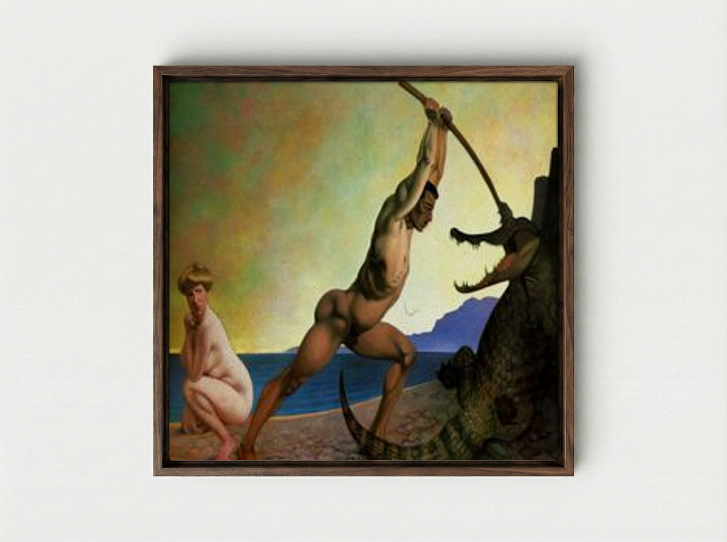 Perseus Killing the Dragon - Félix Vallotton - Framed Canvas Dark Wood
