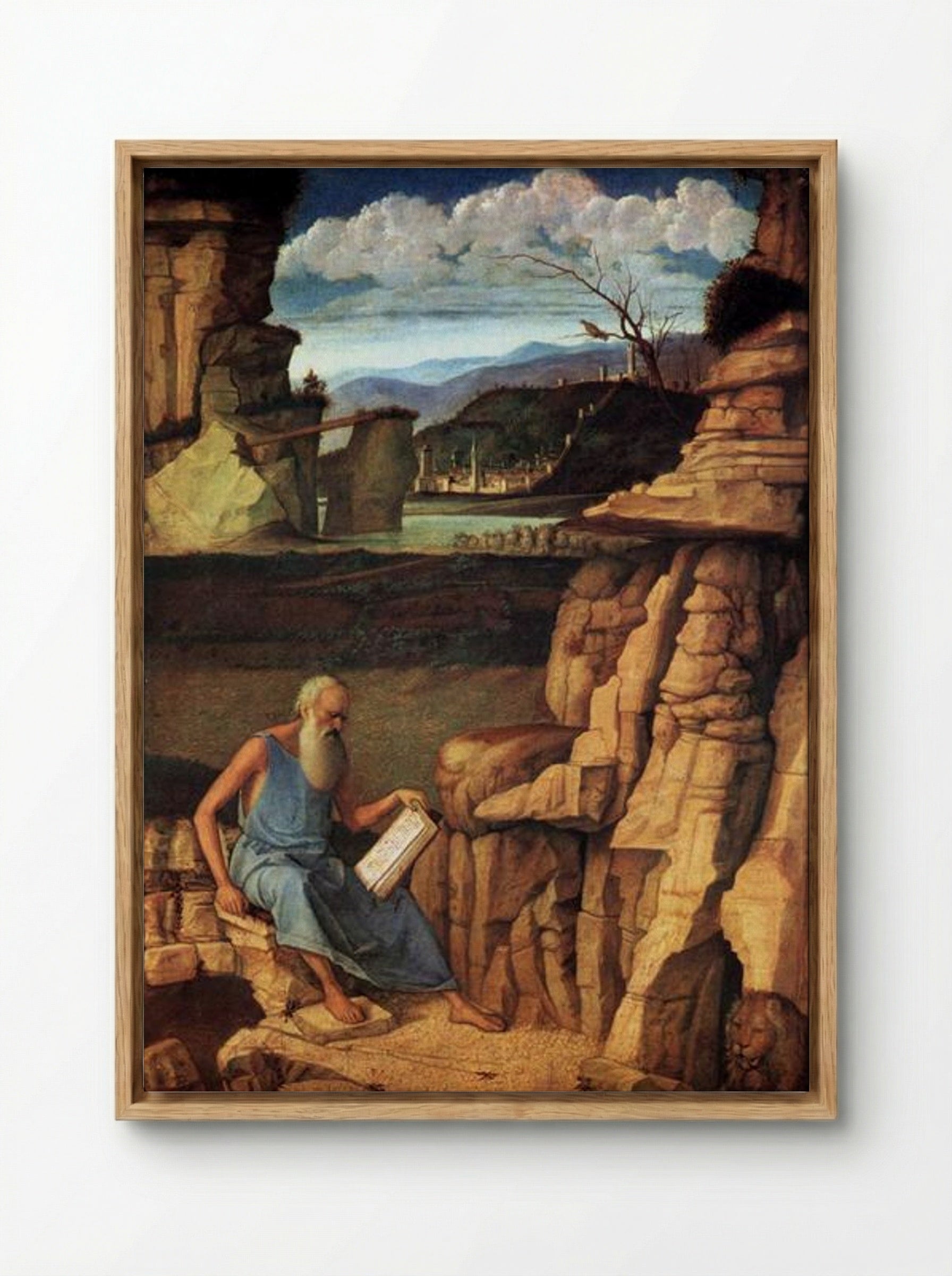 St Jerome Reading in the Countryside - Giovanni Bellini - Framed Canvas Wood