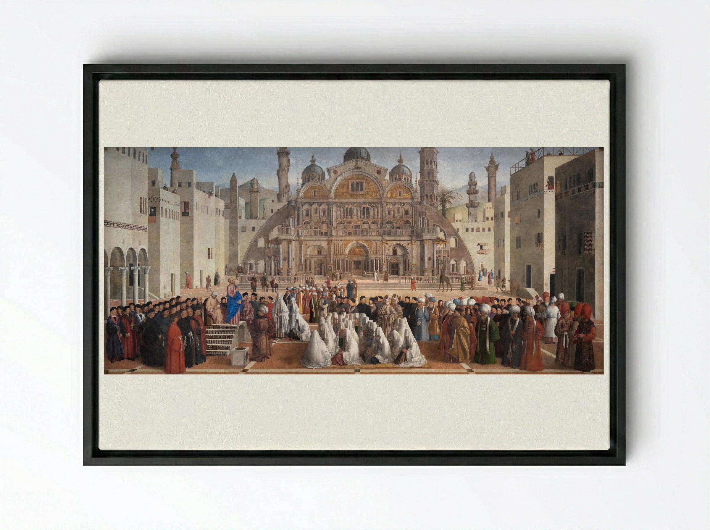 St. Mark Preaching in Alexandria - Giovanni Bellini - Framed Canvas Black