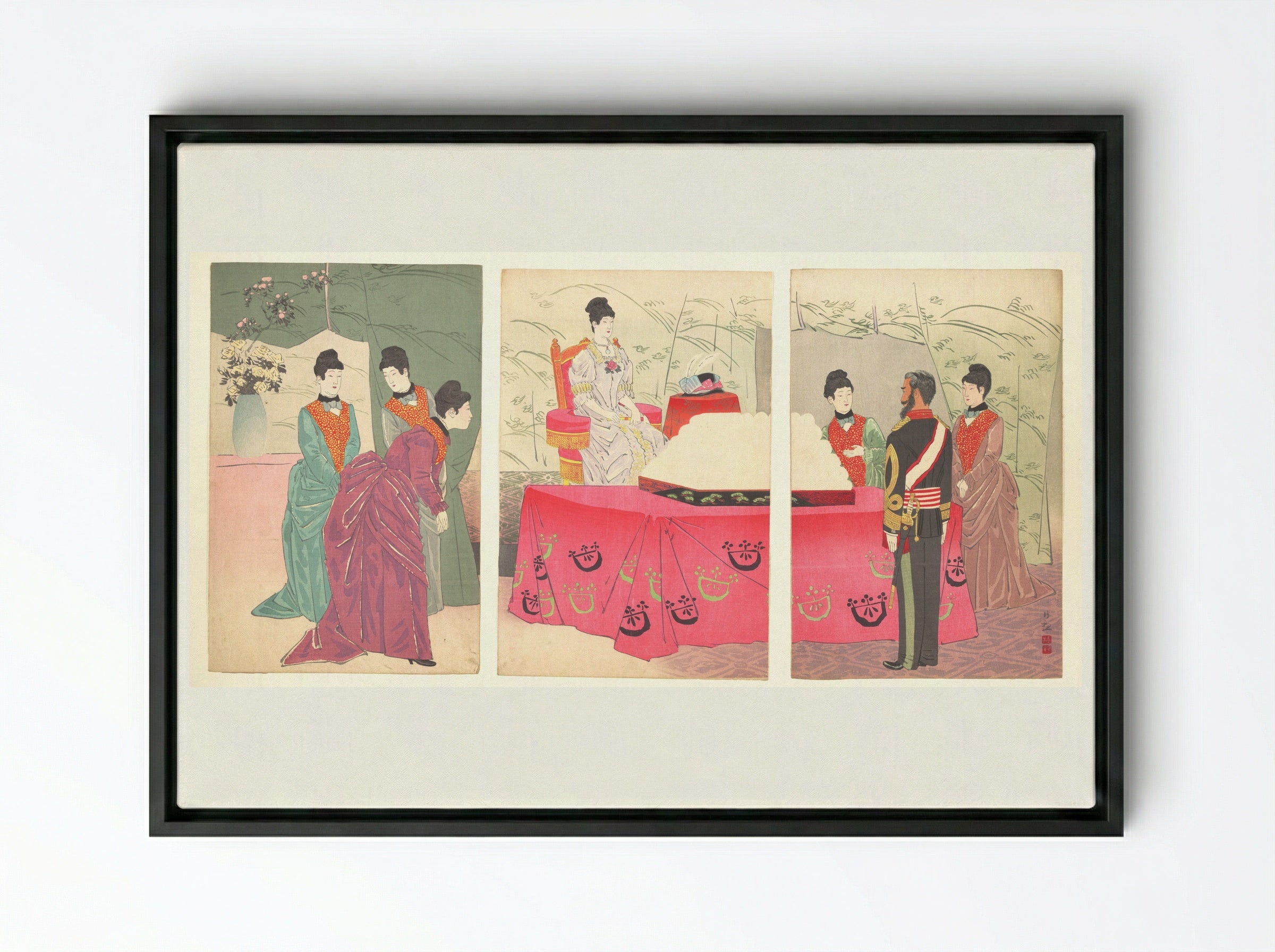 Illustration of the Empress Visiting the General Staff Headquarters - Kobayashi Kiyochika - Framed Canvas Black