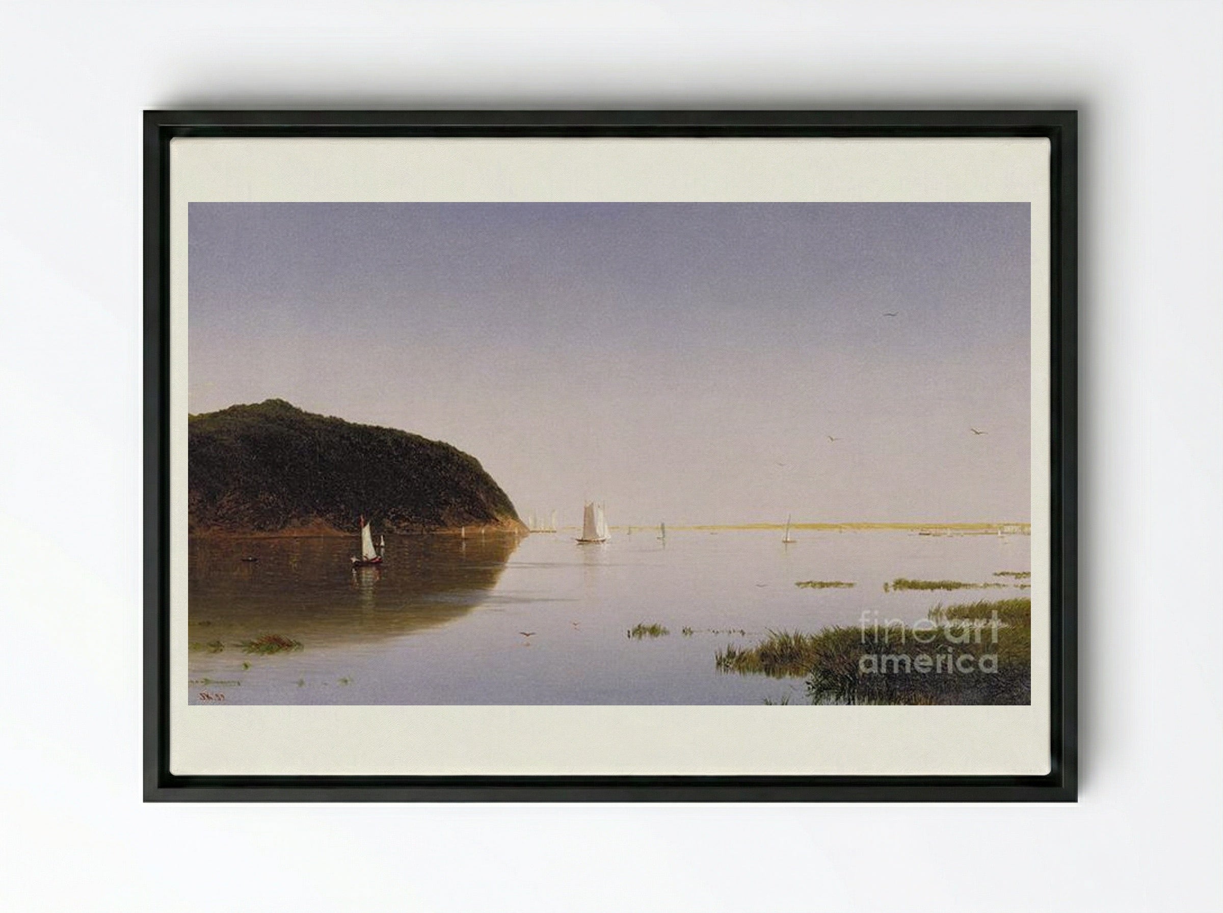 View of the Shrewsbury River, New Jersey - John Frederick Kensett - Framed Canvas Black