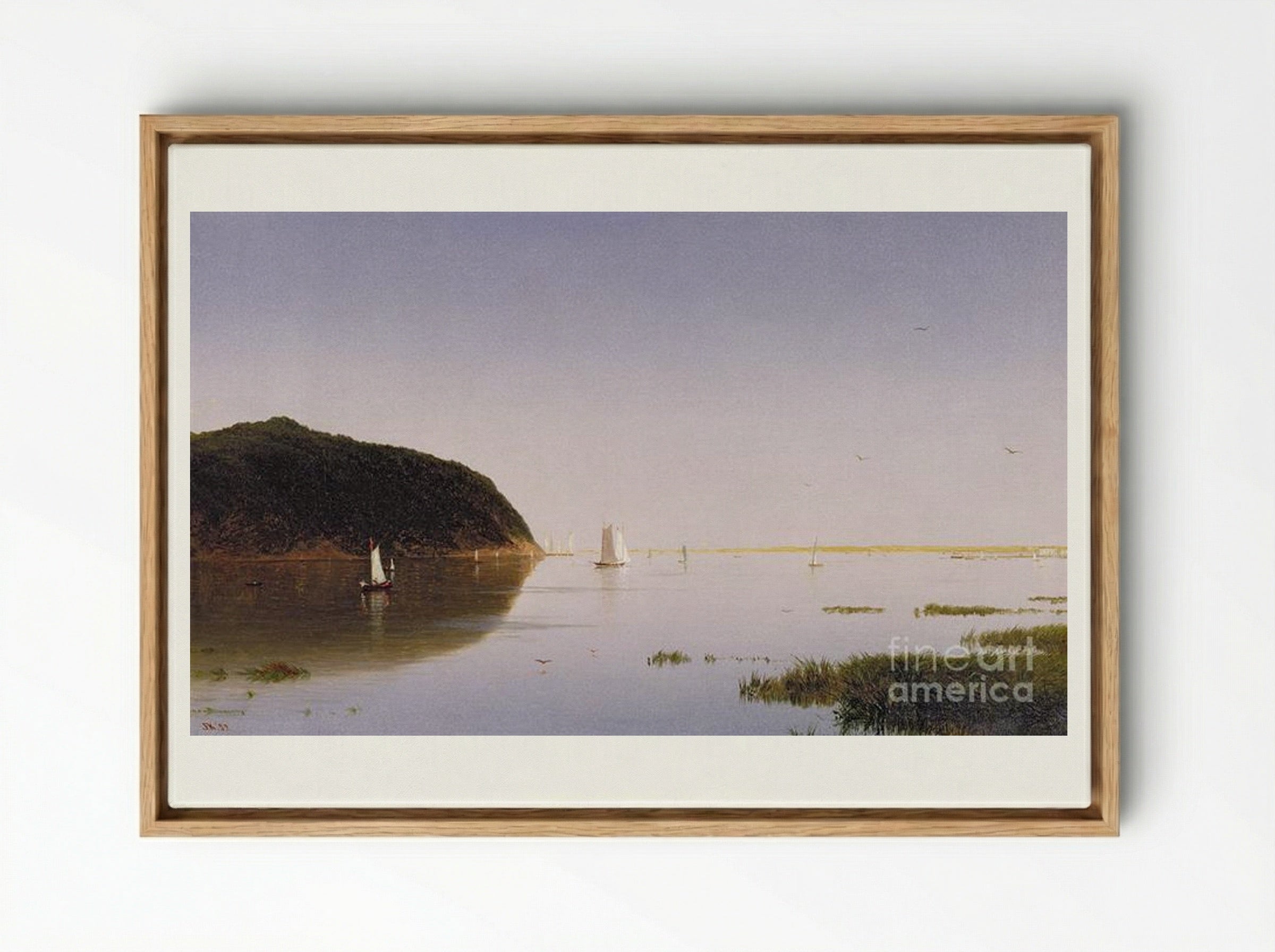 View of the Shrewsbury River, New Jersey - John Frederick Kensett - Framed Canvas Wood