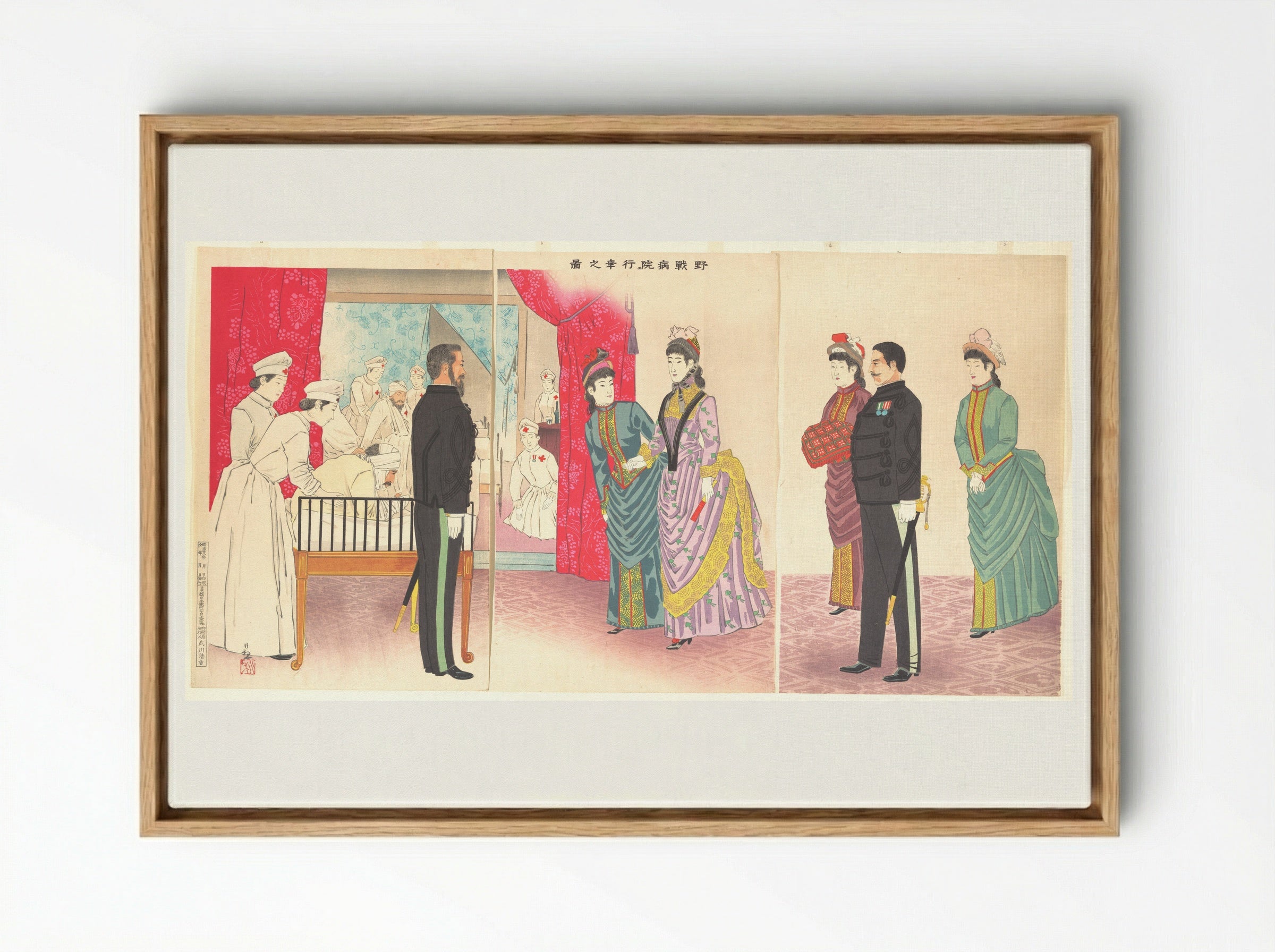 Illustration of the Empress Visiting a Field Hospital - Kobayashi Kiyochika - Framed Canvas Wood