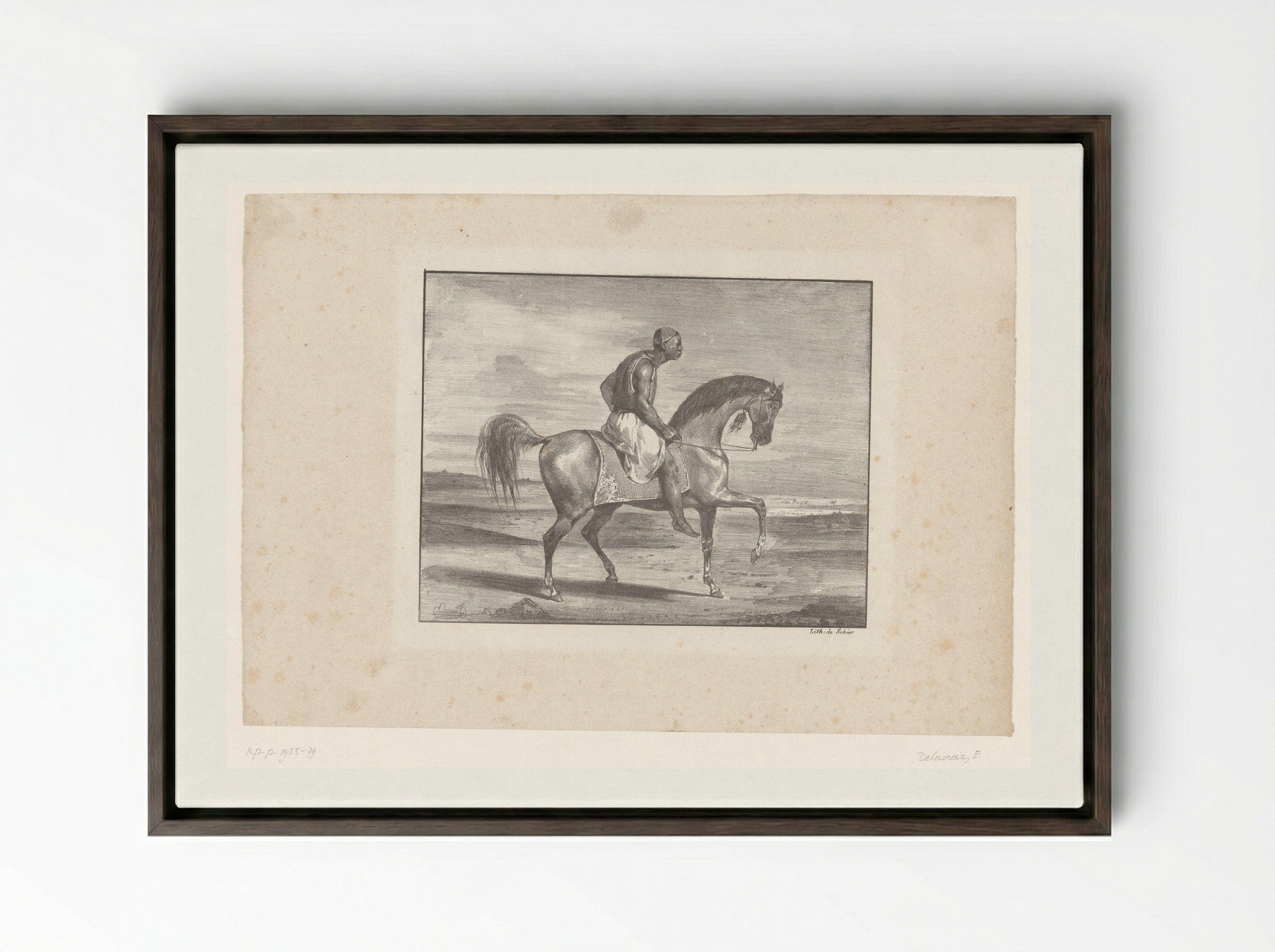 Man on Horseback in the Desert - Eugène Delacroix - Framed Canvas Dark Wood