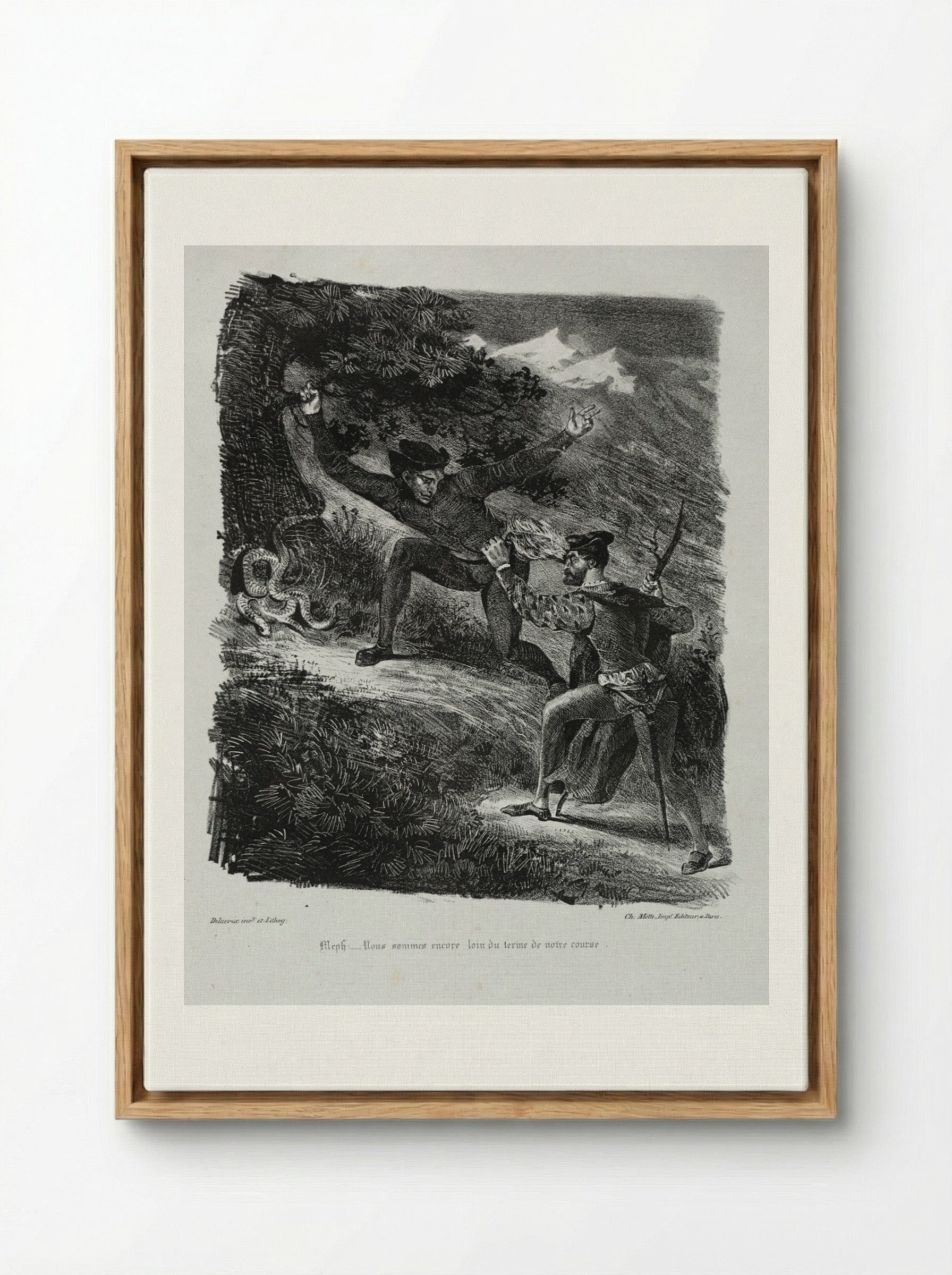 Illustrations for Faust: Faust and Méphistophélés in the mountains of the Hartz - Eugène Delacroix - Framed Canvas Wood