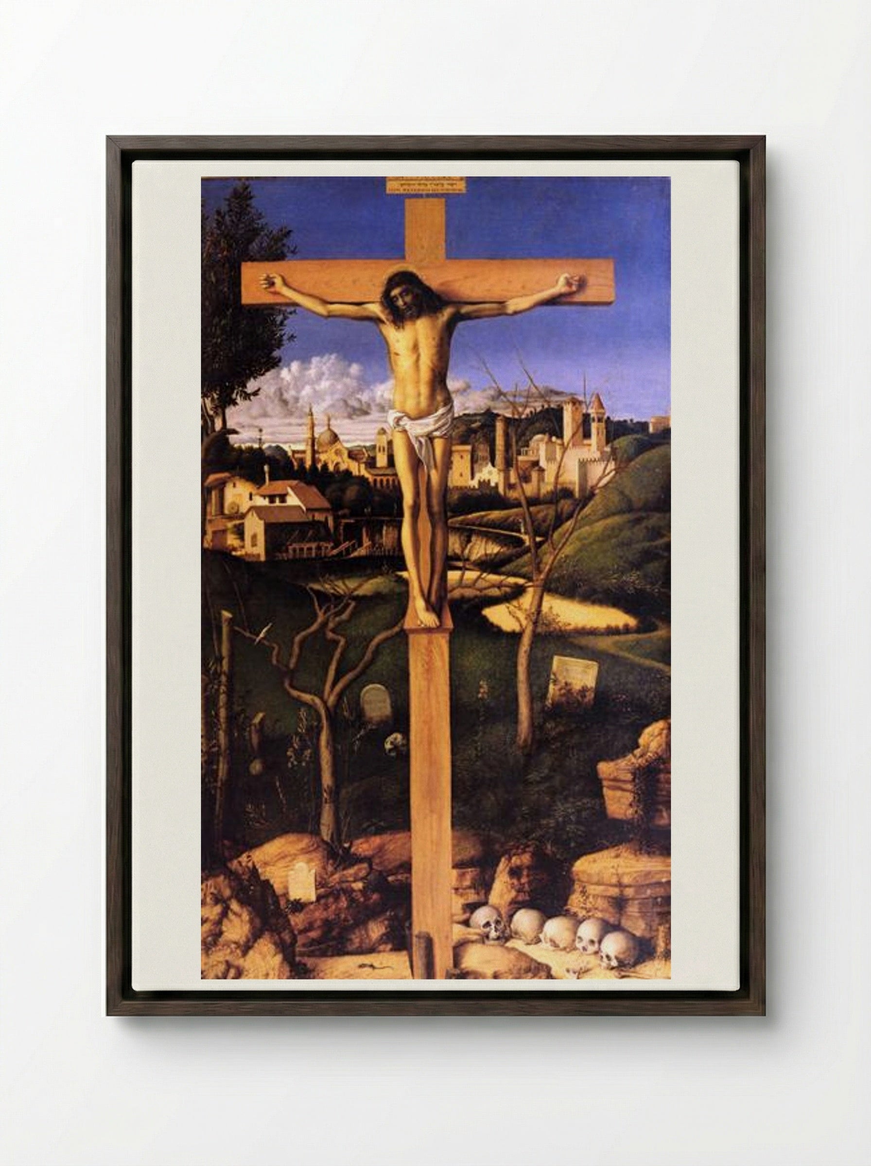 The Crucifixion - Giovanni Bellini - Framed Canvas Dark Wood