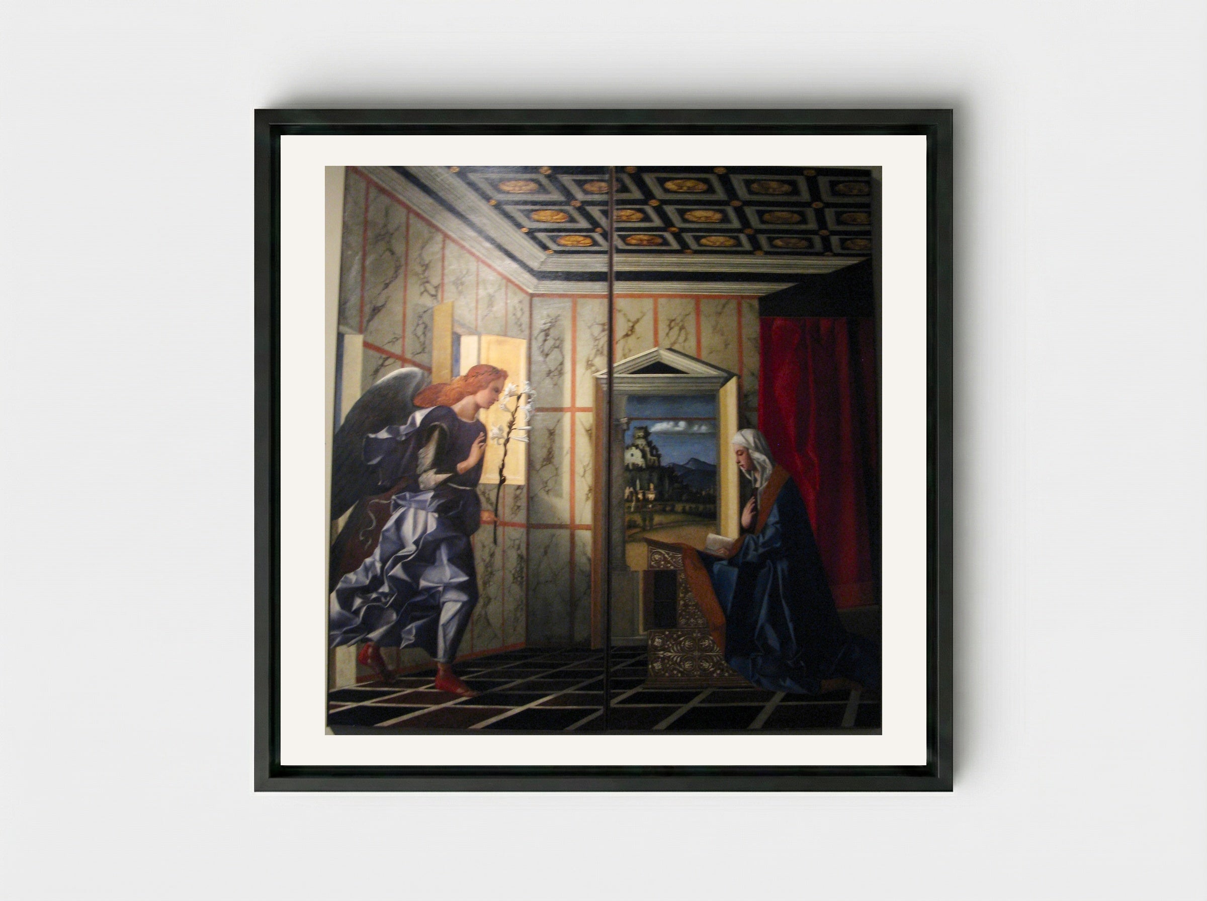 The Annunciation - Giovanni Bellini - Framed Canvas Black