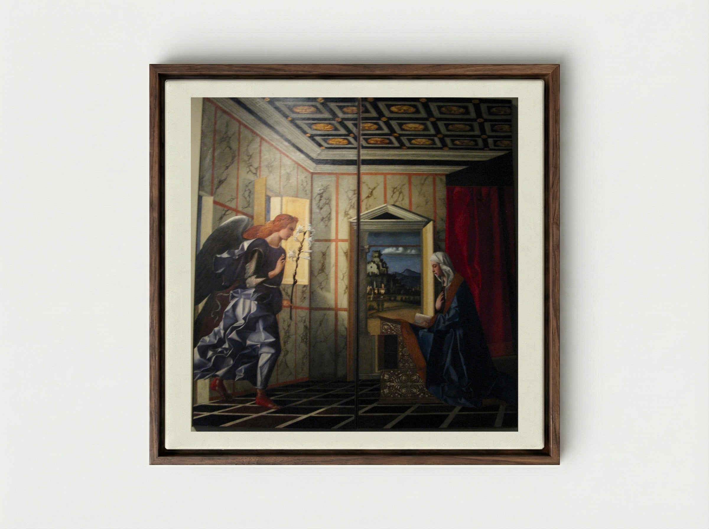 The Annunciation - Giovanni Bellini - Framed Canvas Dark Wood