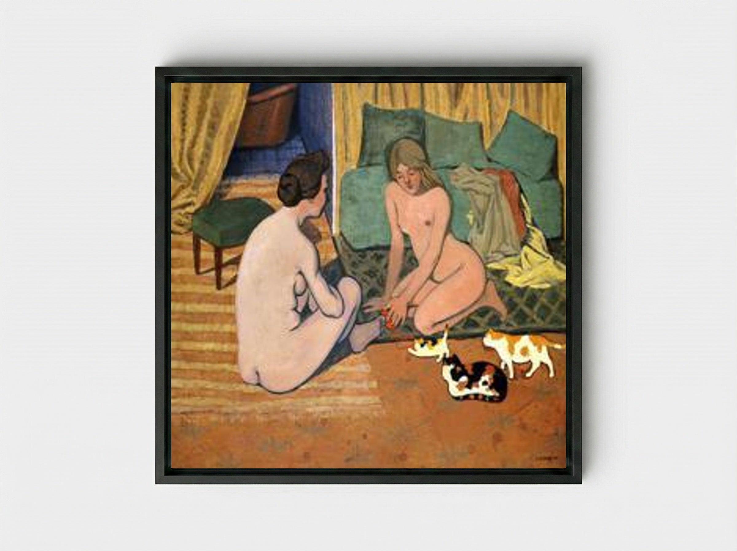 Femme et chat - Félix Vallotton - Framed Canvas Black