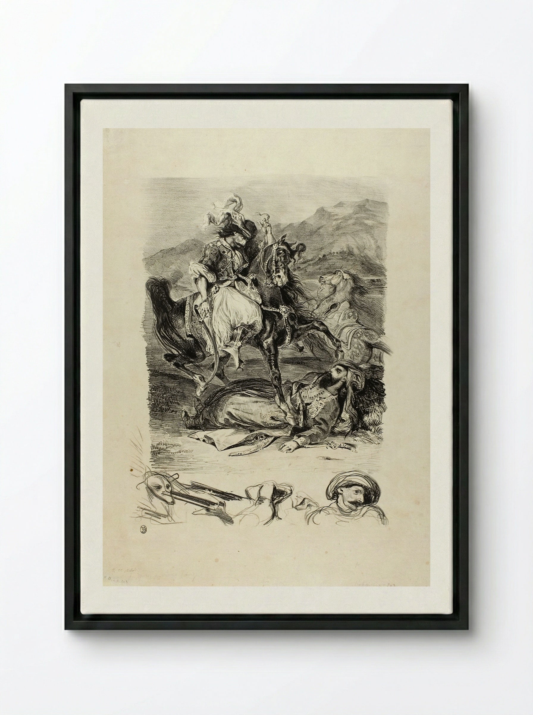 Combat Between the Giaour and the Pasha - Eugène Delacroix - Framed Canvas Black