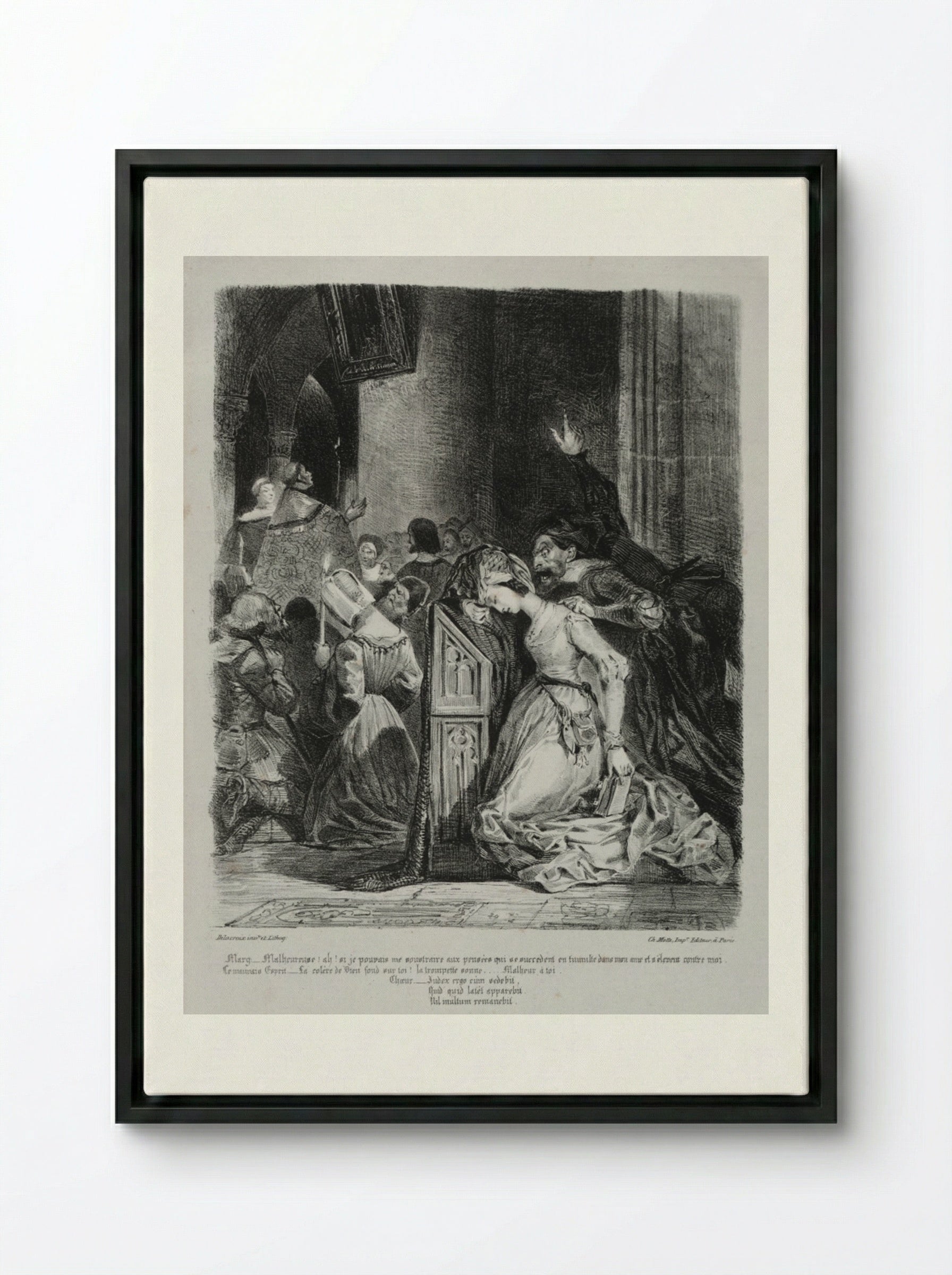 Marguerite at Church (from Faust) - Eugène Delacroix - Framed Canvas Black