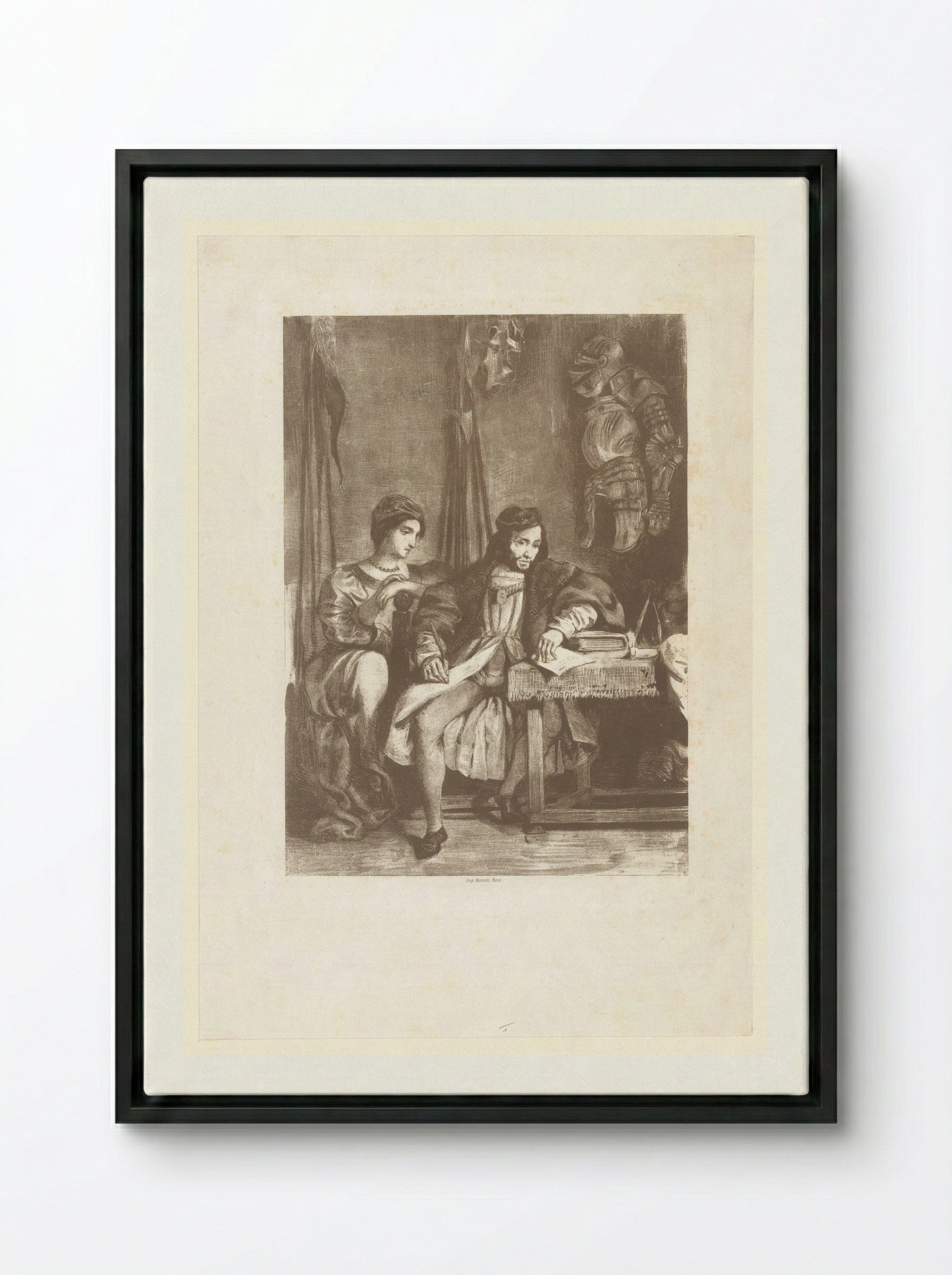 Götz von Berlichingen Writing His Memoirs - Eugène Delacroix - Framed Canvas Black