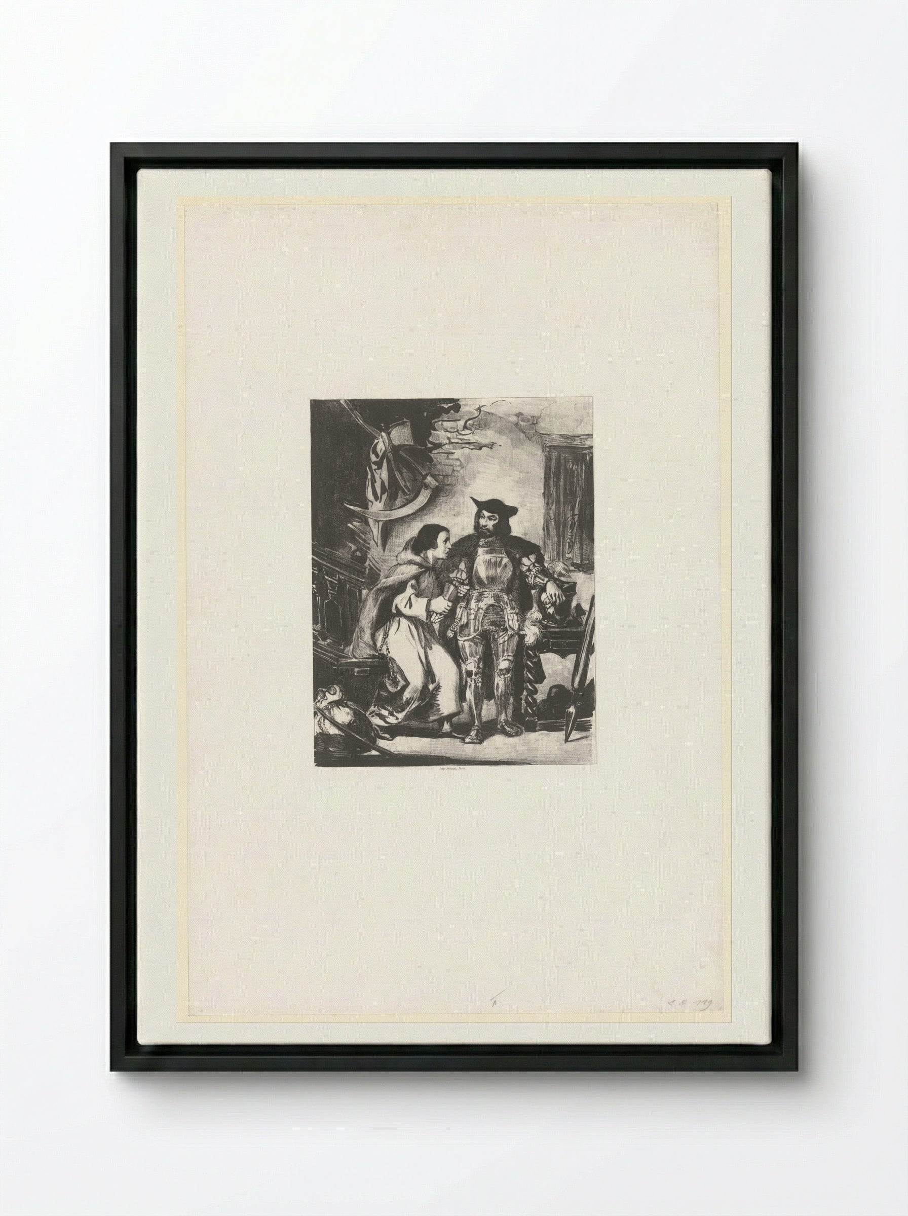 Brother Martin Fitting Götz with his Iron Hand - Eugène Delacroix - Framed Canvas Black