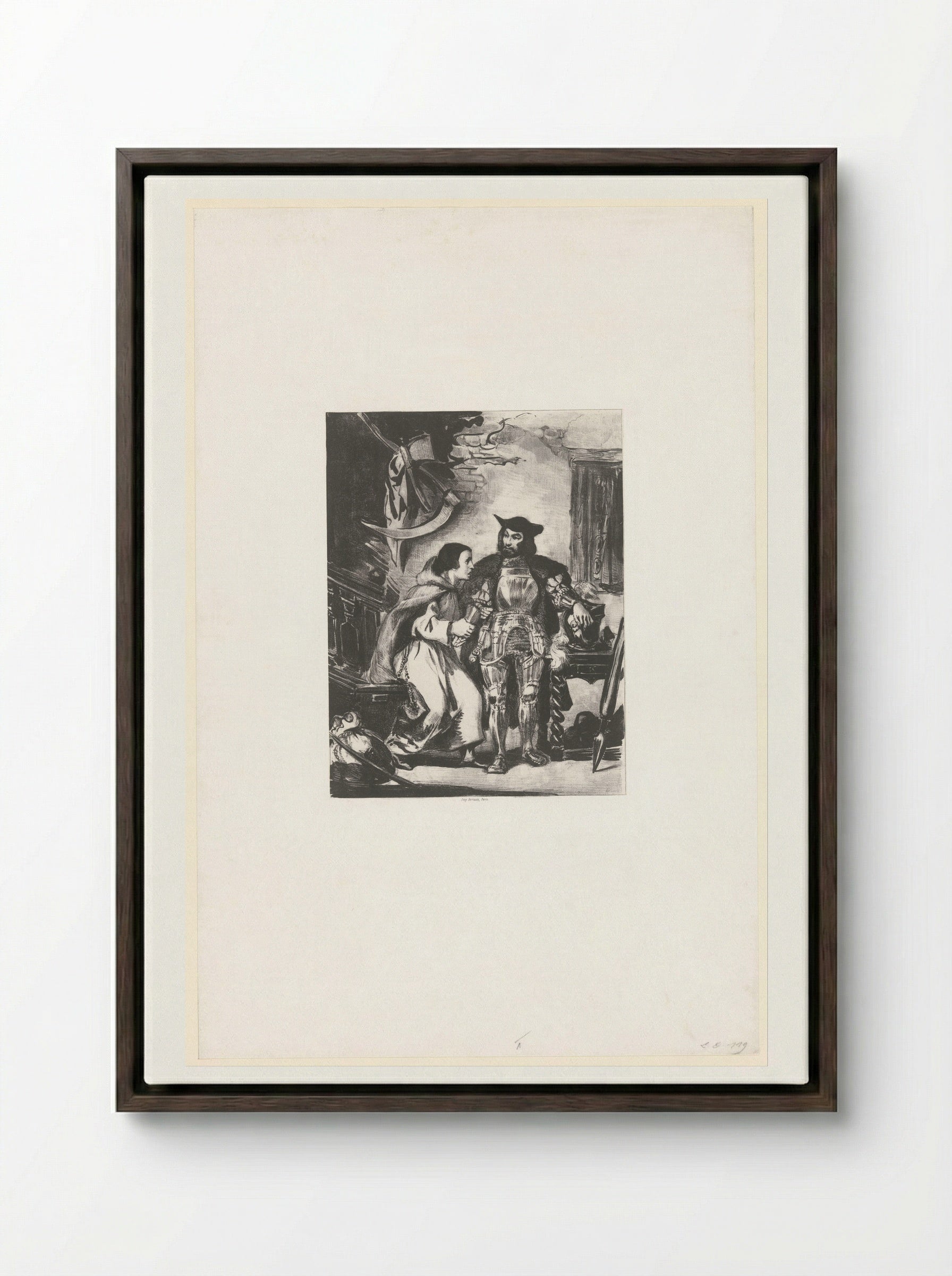 Brother Martin Fitting Götz with his Iron Hand - Eugène Delacroix - Framed Canvas Dark Wood