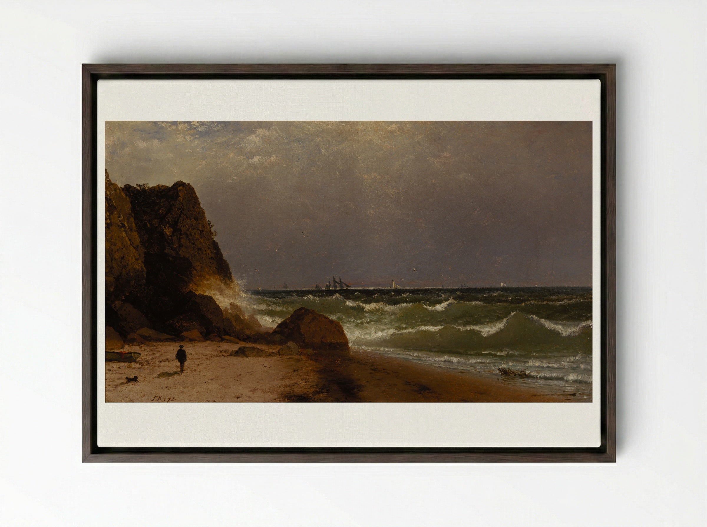 Near Newport, Rhode Island - John Frederick Kensett - Framed Canvas Dark Wood