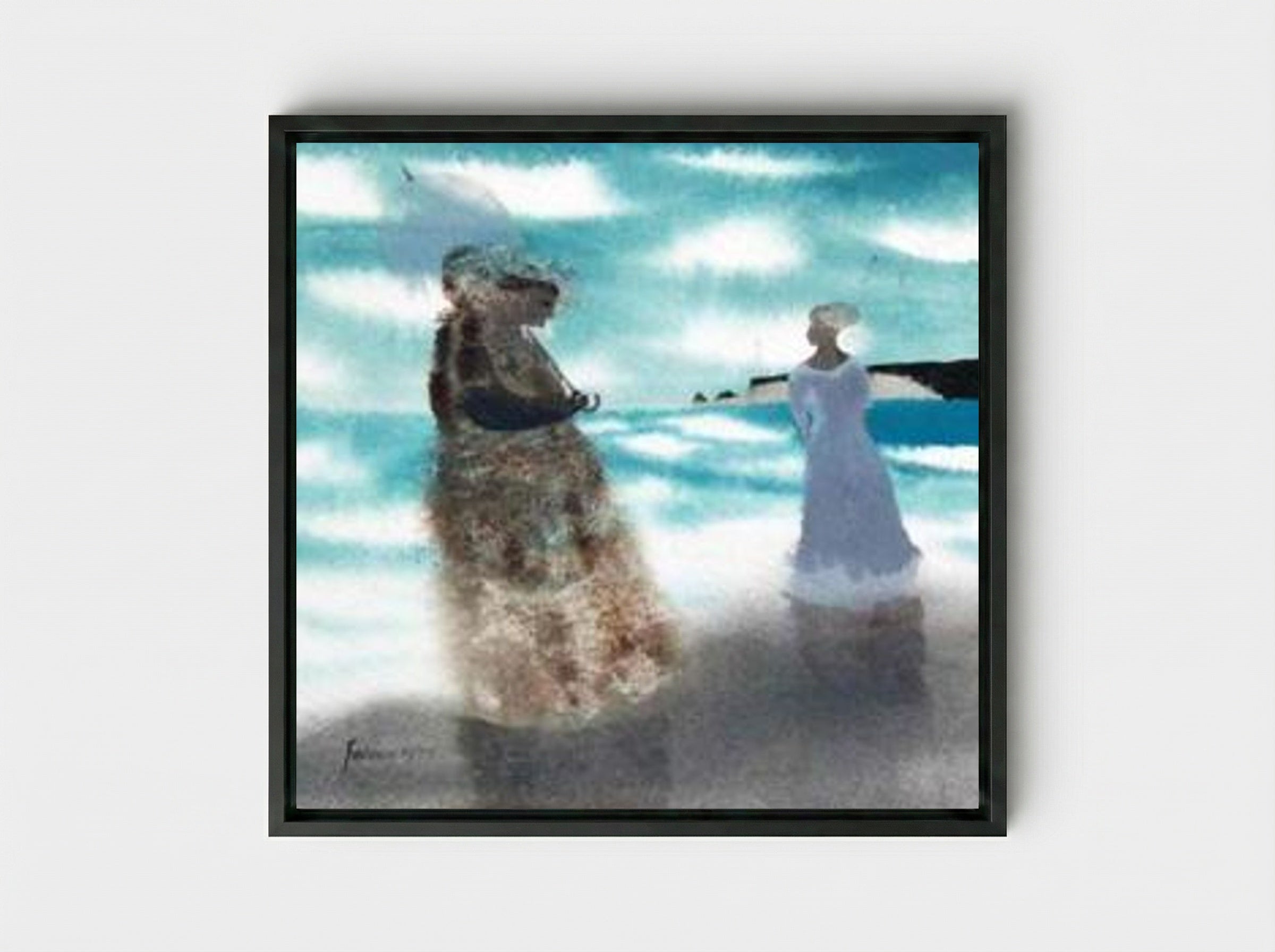Two Women on the Shore - Mary Fedden - Framed Canvas Black