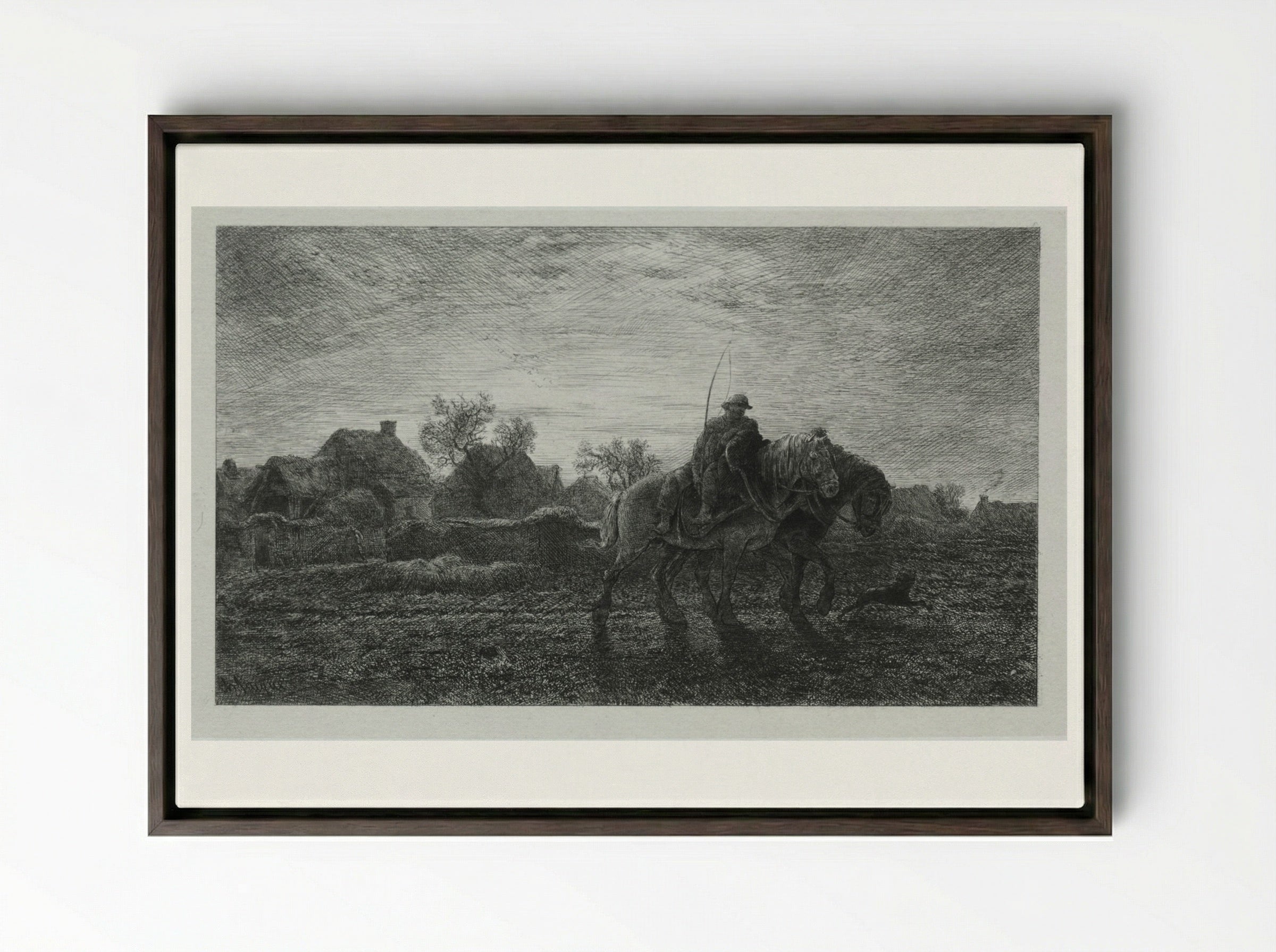 The Morning - Charles-Émile Jacque - Framed Canvas Dark Wood
