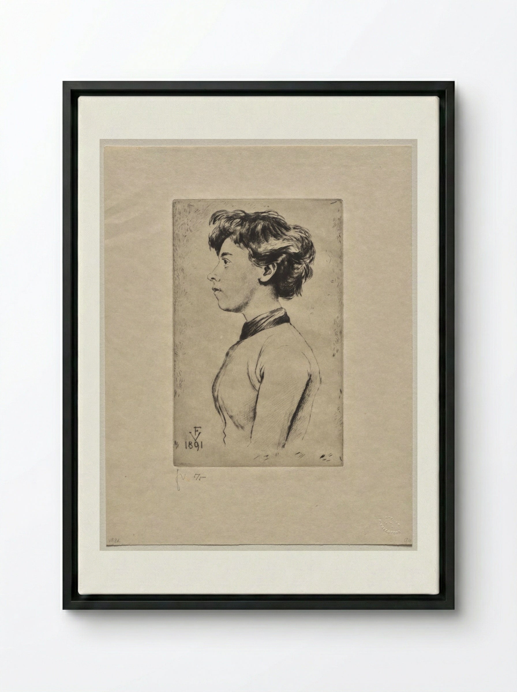 Young Girl in Profile - Félix Vallotton - Framed Canvas Black