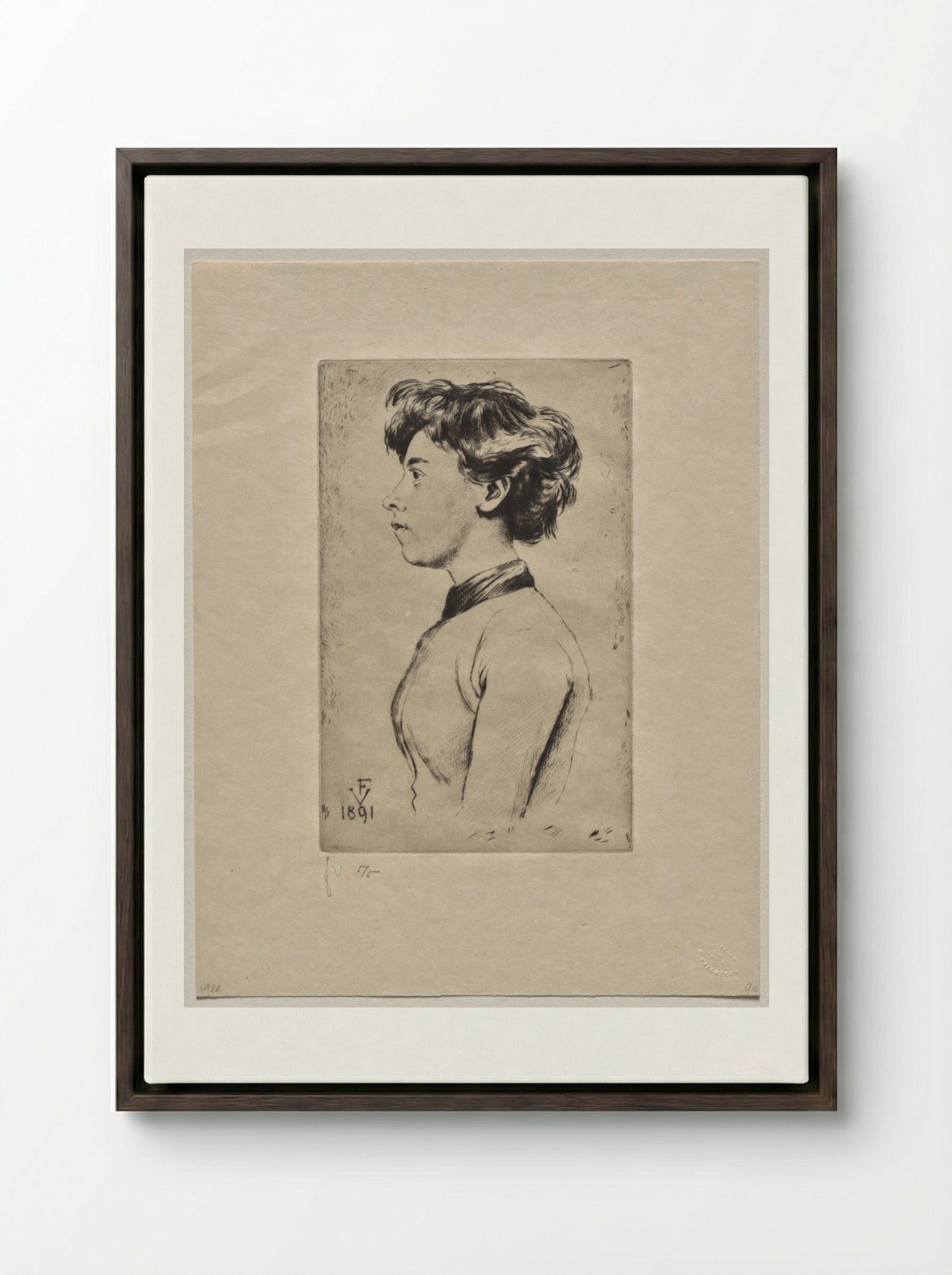 Young Girl in Profile - Félix Vallotton - Framed Canvas Dark Wood