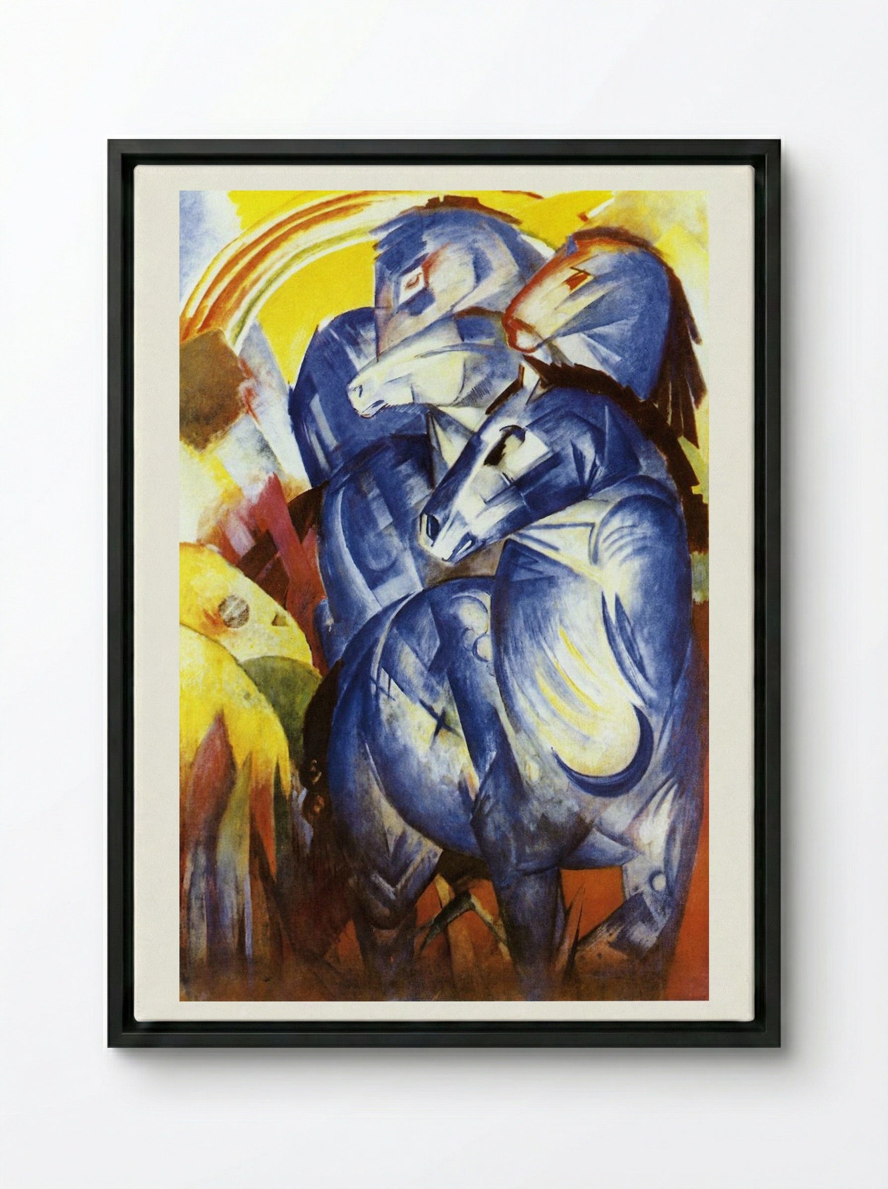 Blue Horses - Franz Marc - Framed Canvas Black