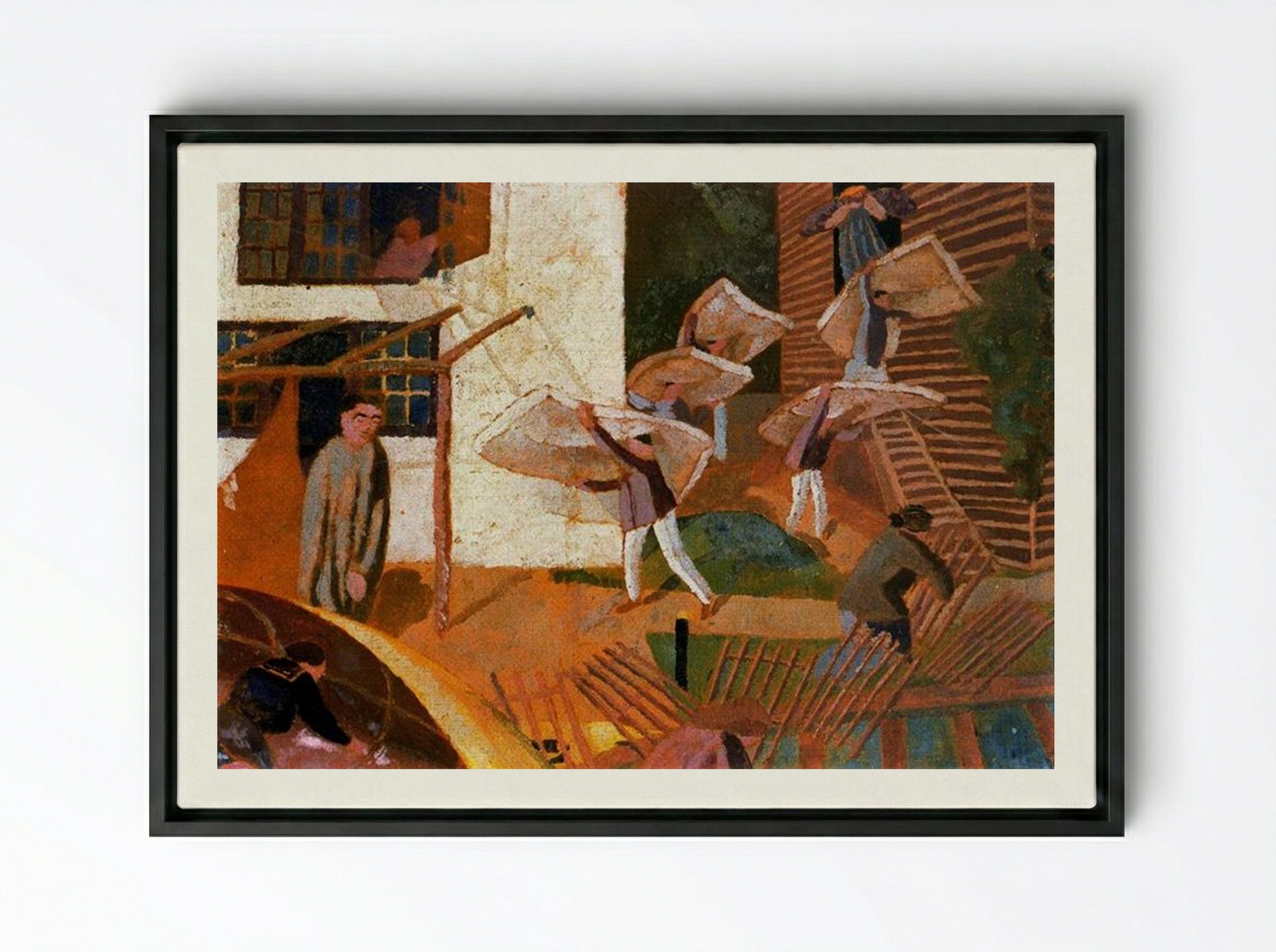 Carrying Mattresses - Stanley Spencer - Framed Canvas Black