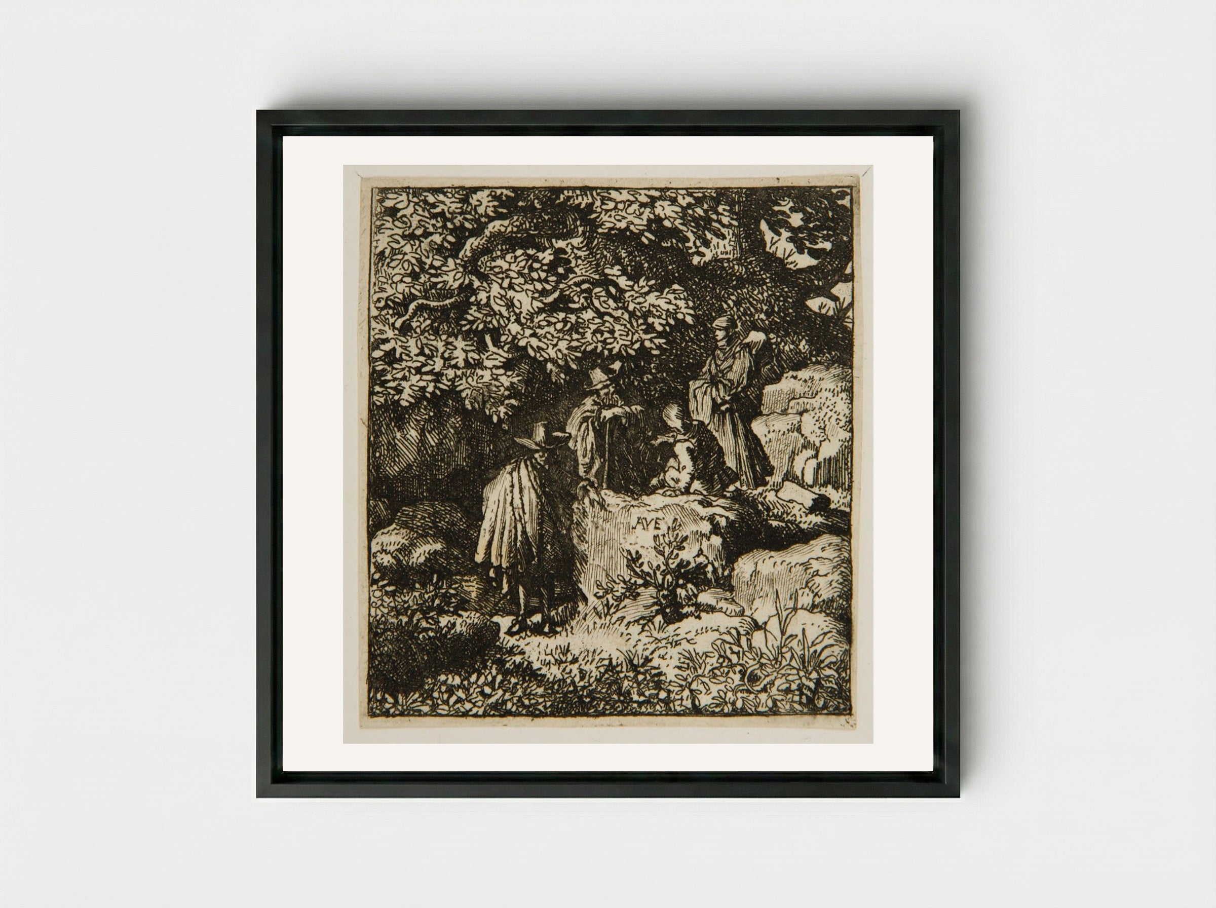 Four Figures under a Tree - Allart van Everdingen - Framed Canvas Black