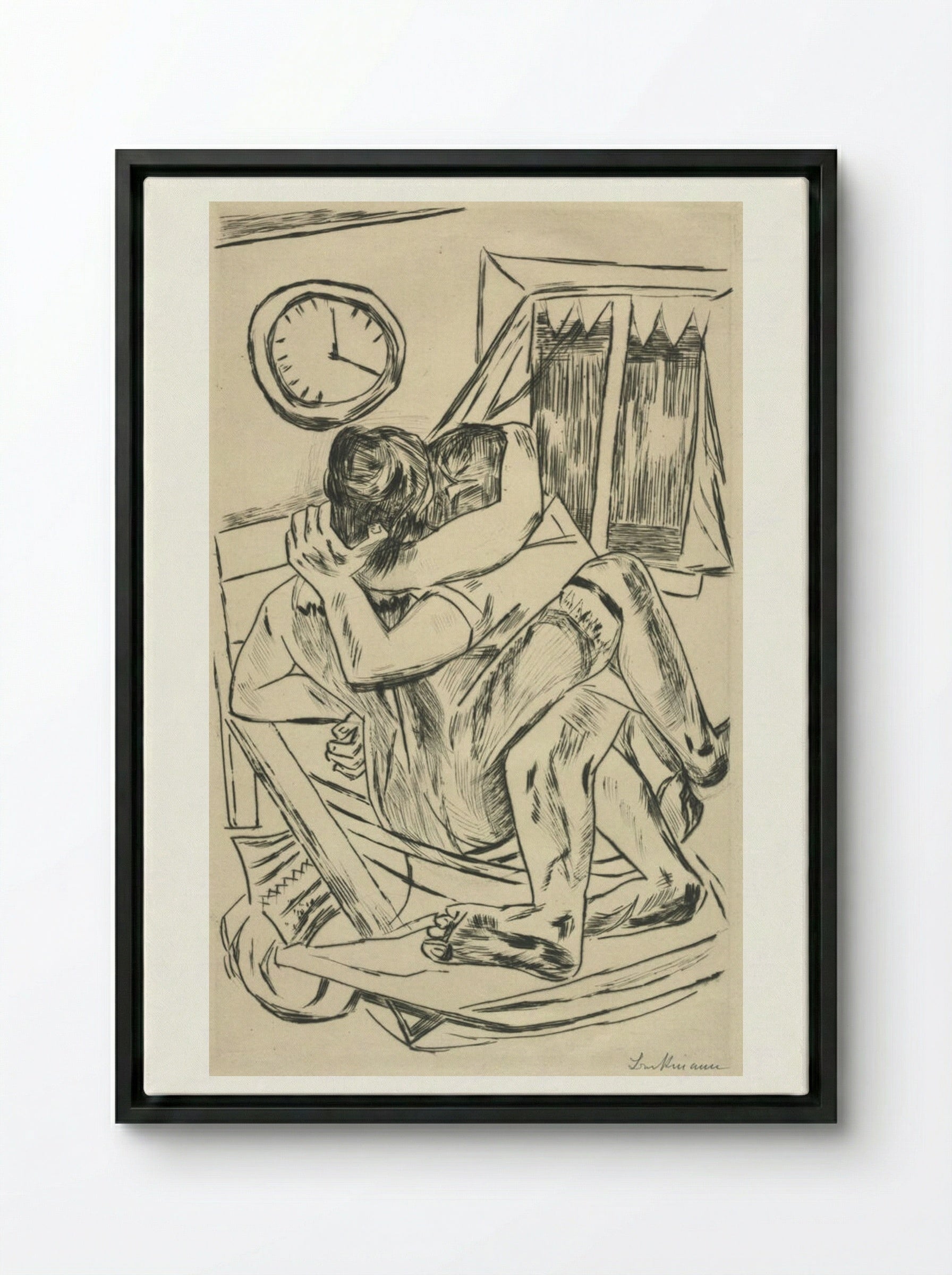 The Embrace - Max Beckmann - Framed Canvas Black