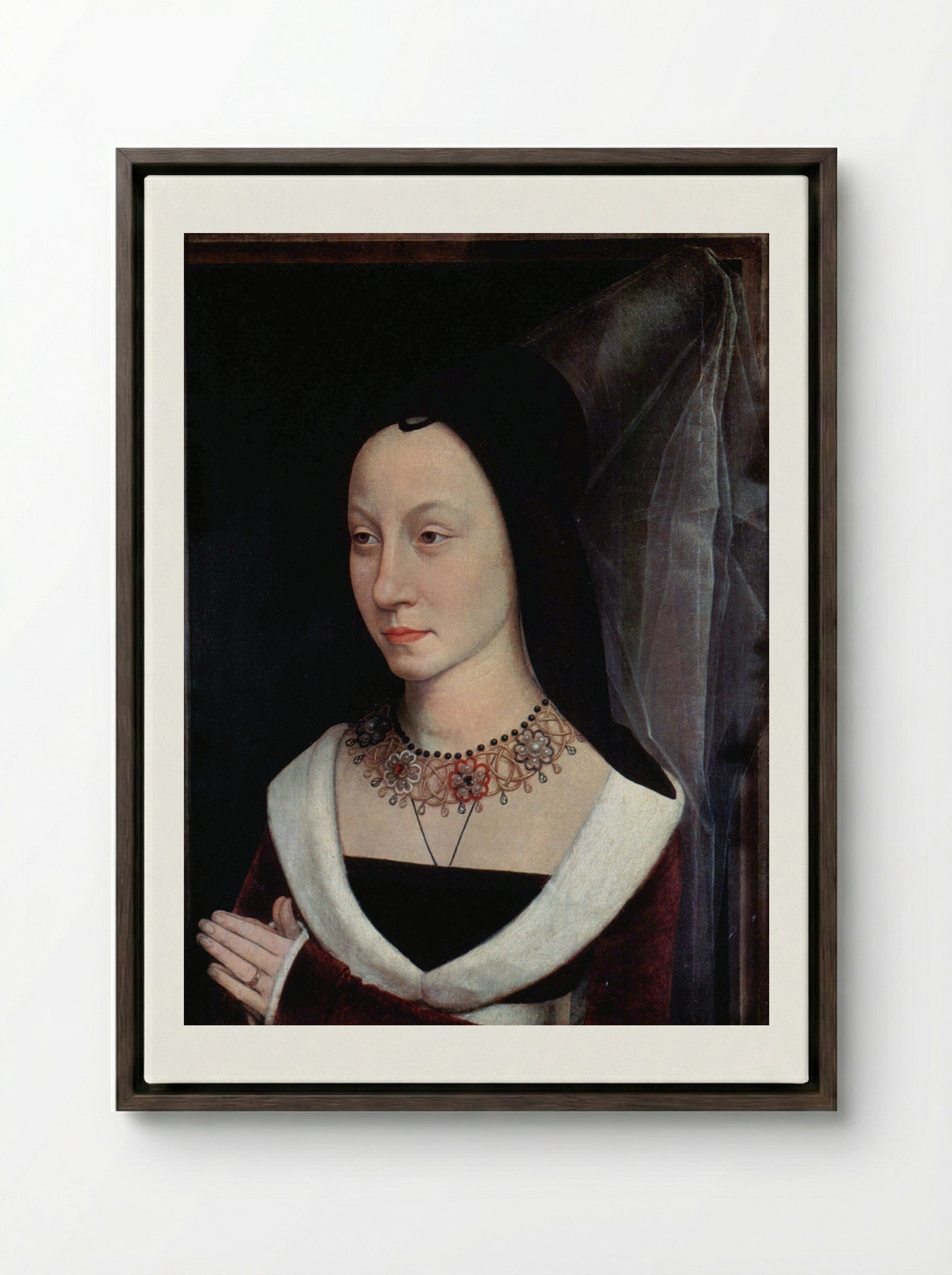 Portrait of Maria Portinari - Hans Memling - Framed Canvas Dark Wood
