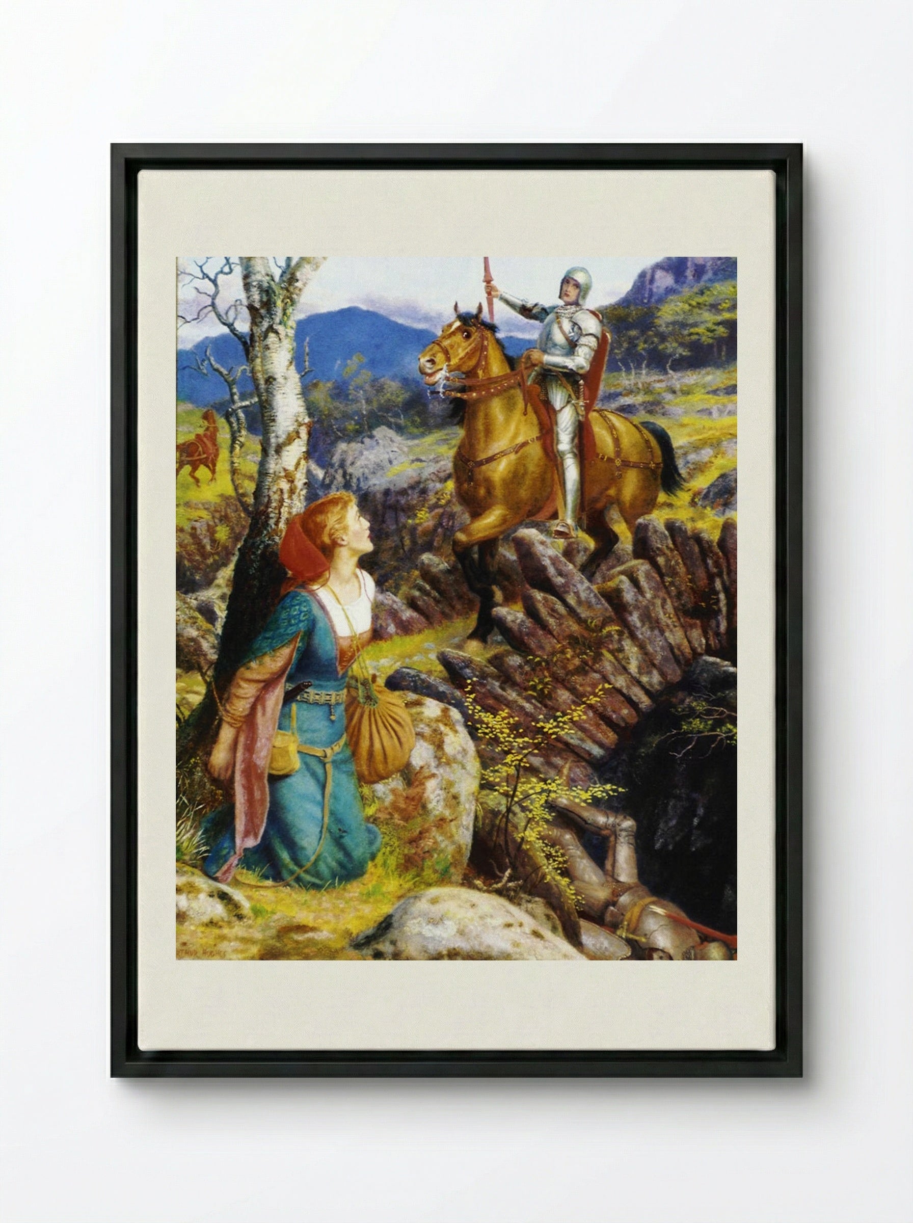 The Overthrowing of the Rusty Knight - Arthur Hughes - Framed Canvas Black