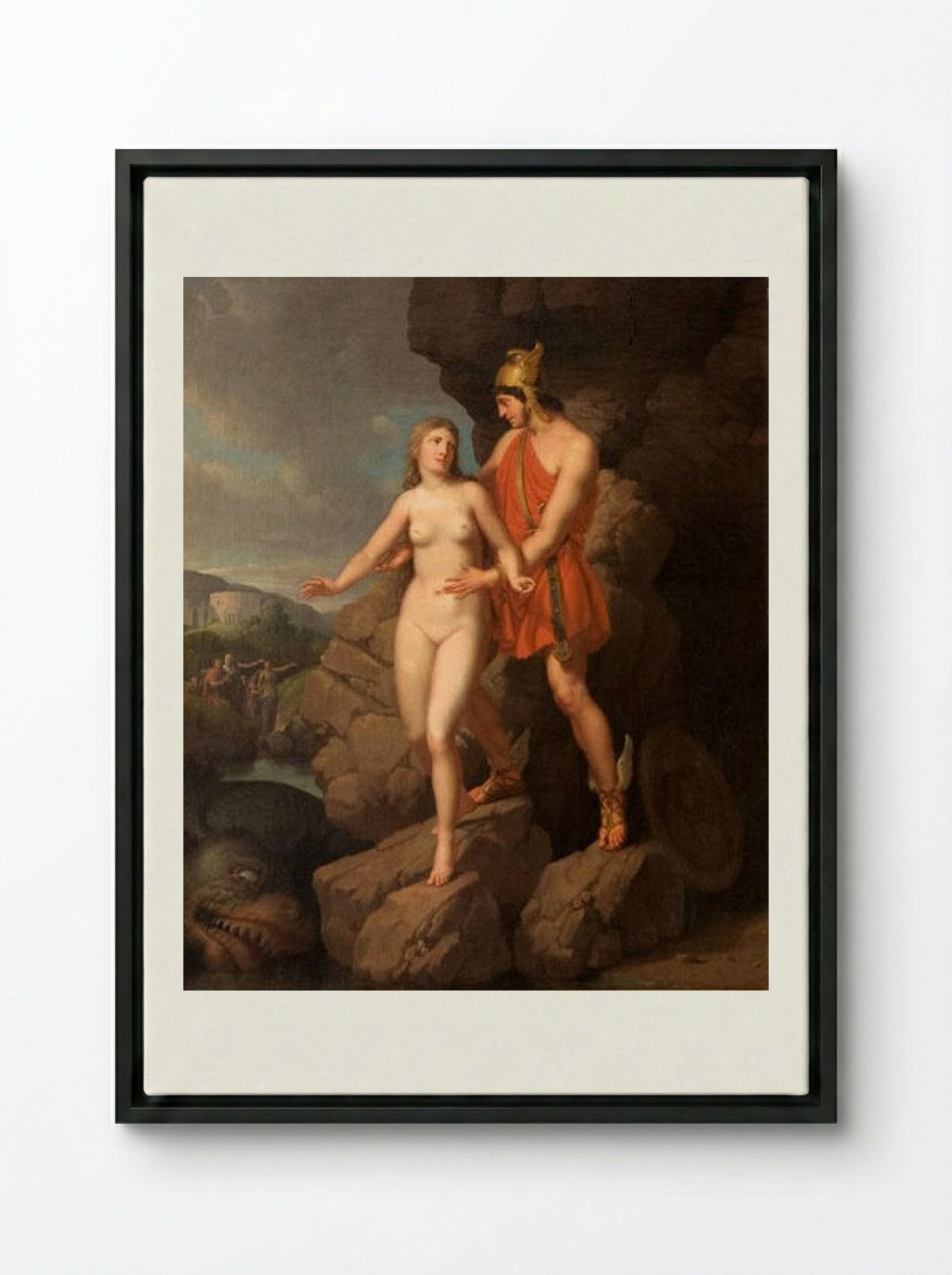 Perseus Delivering Andromeda - Christoffer Wilhelm Eckersberg - Framed Canvas Black