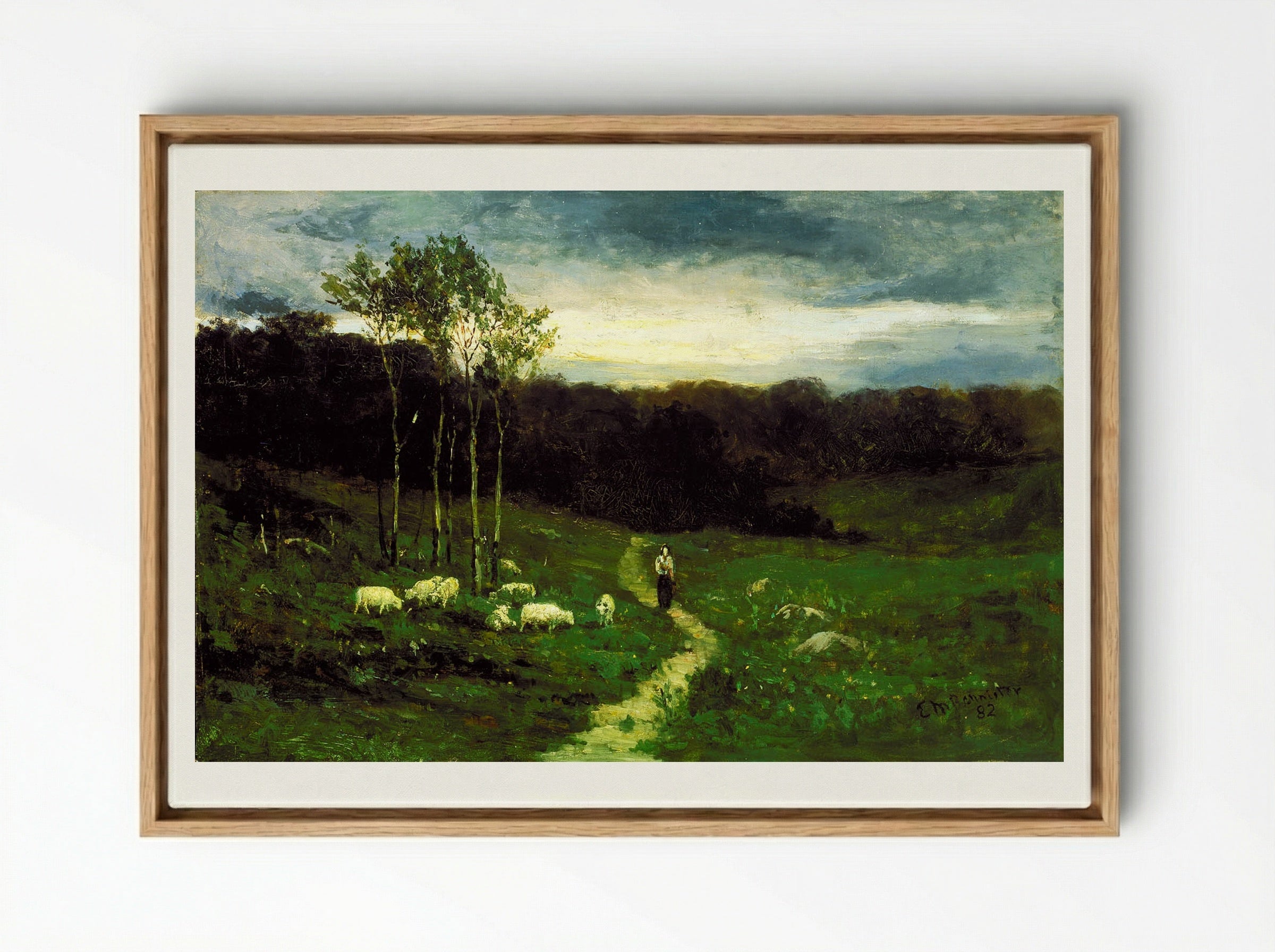 Landscape with Woman Walking on Path - Edward Mitchell Bannister - Framed Canvas Wood
