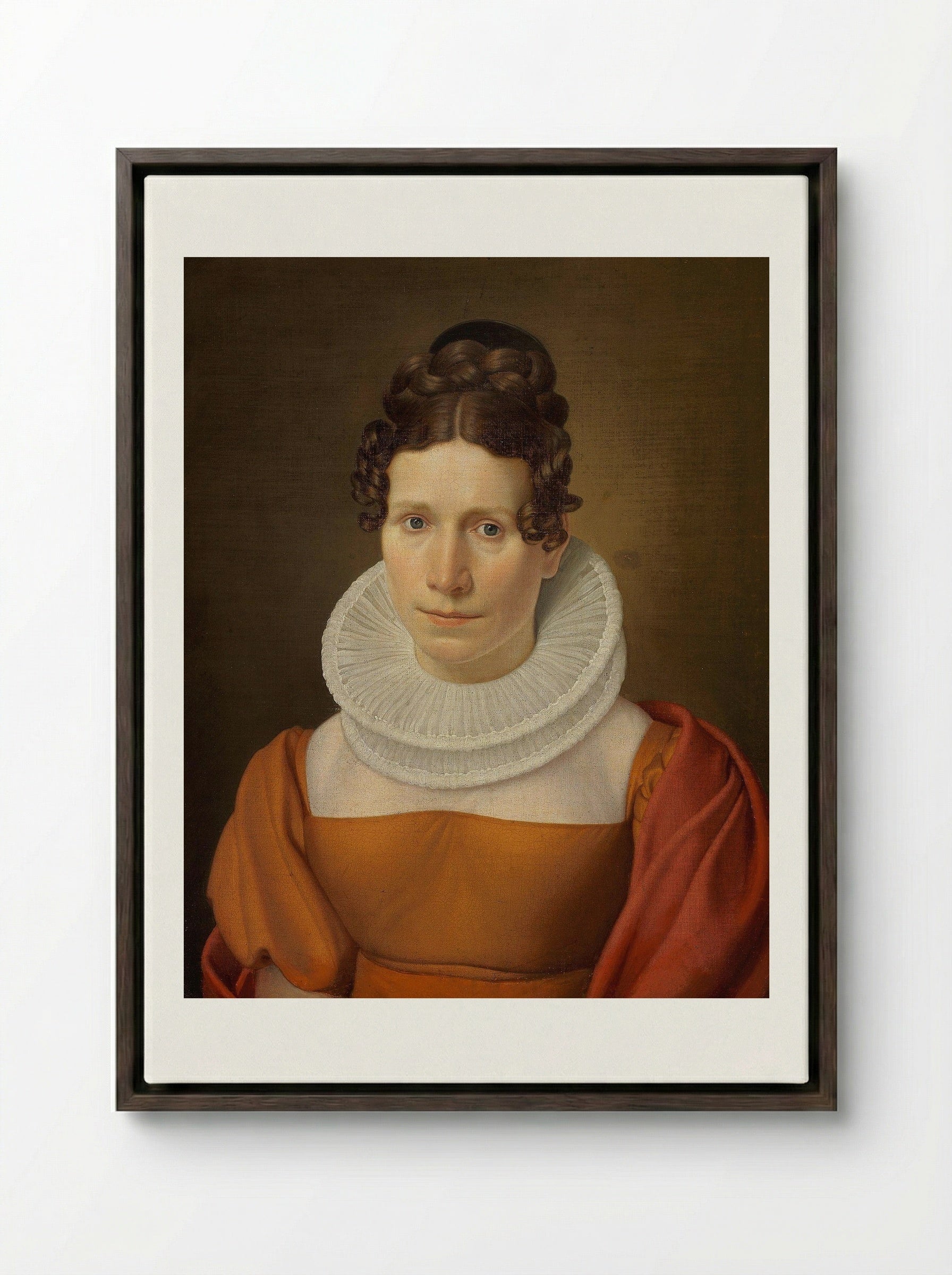 Portrait of Faktor Fjellerups Kone - Christoffer Wilhelm Eckersberg - Framed Canvas Dark Wood