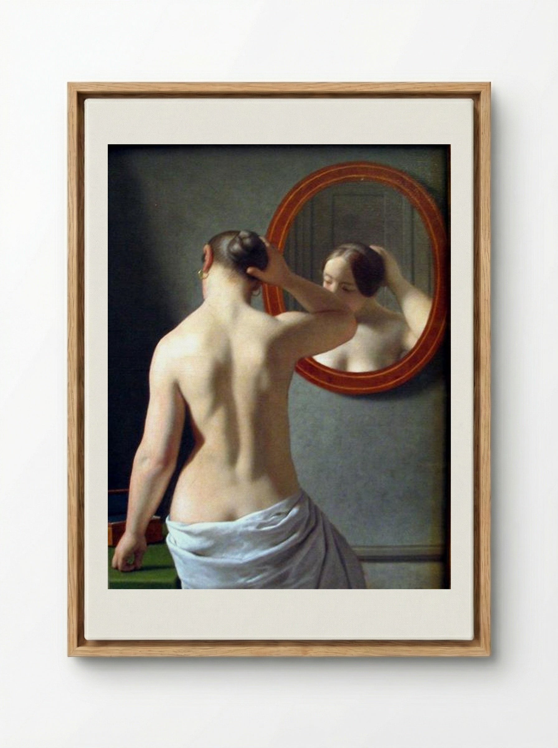 Woman Standing in Front of a Mirror - Christoffer Wilhelm Eckersberg - Framed Canvas Wood