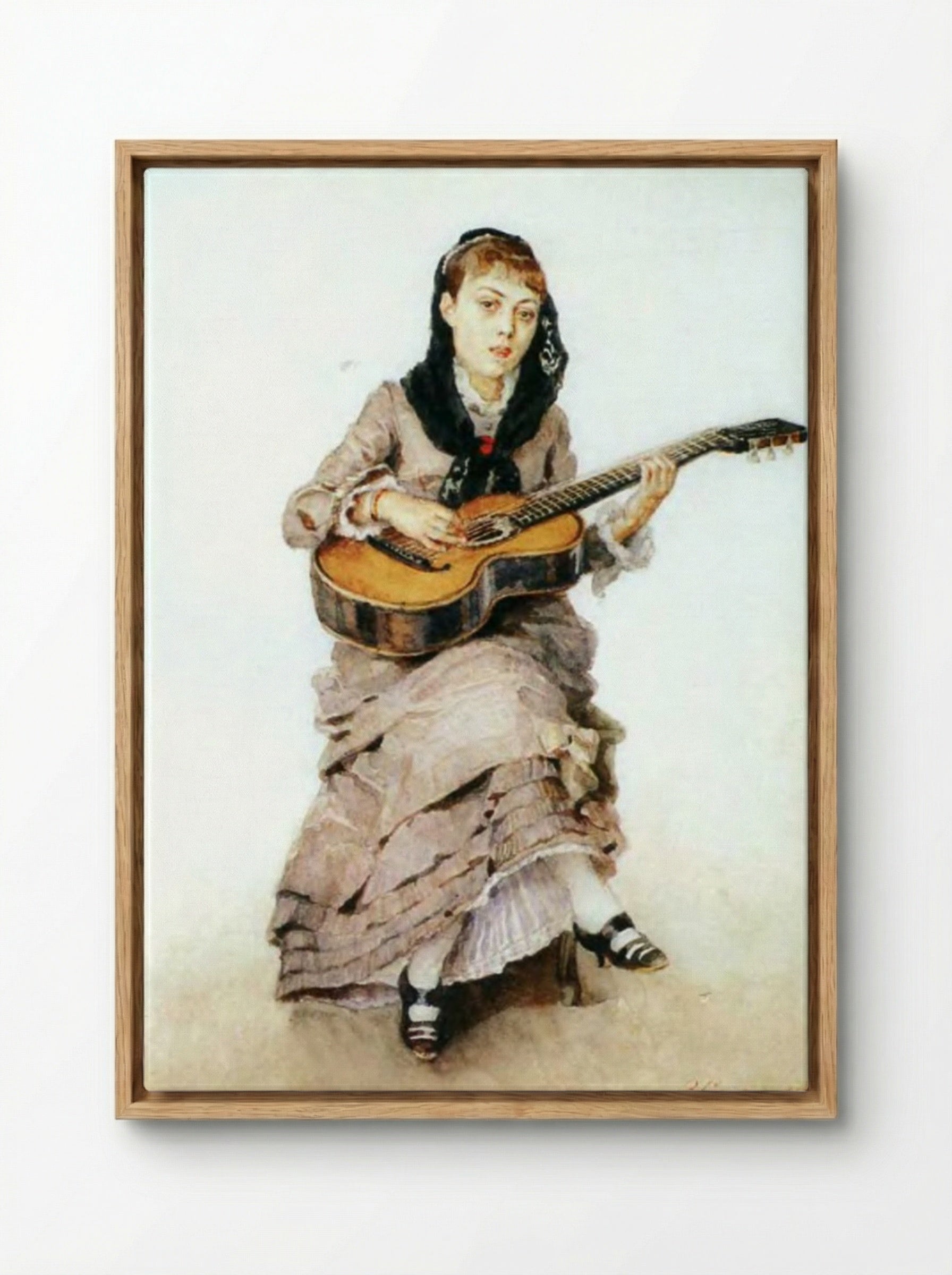 Portrait of Princess S. A. Kropotkina with Guitar - Vasily Surikov - Framed Canvas Wood