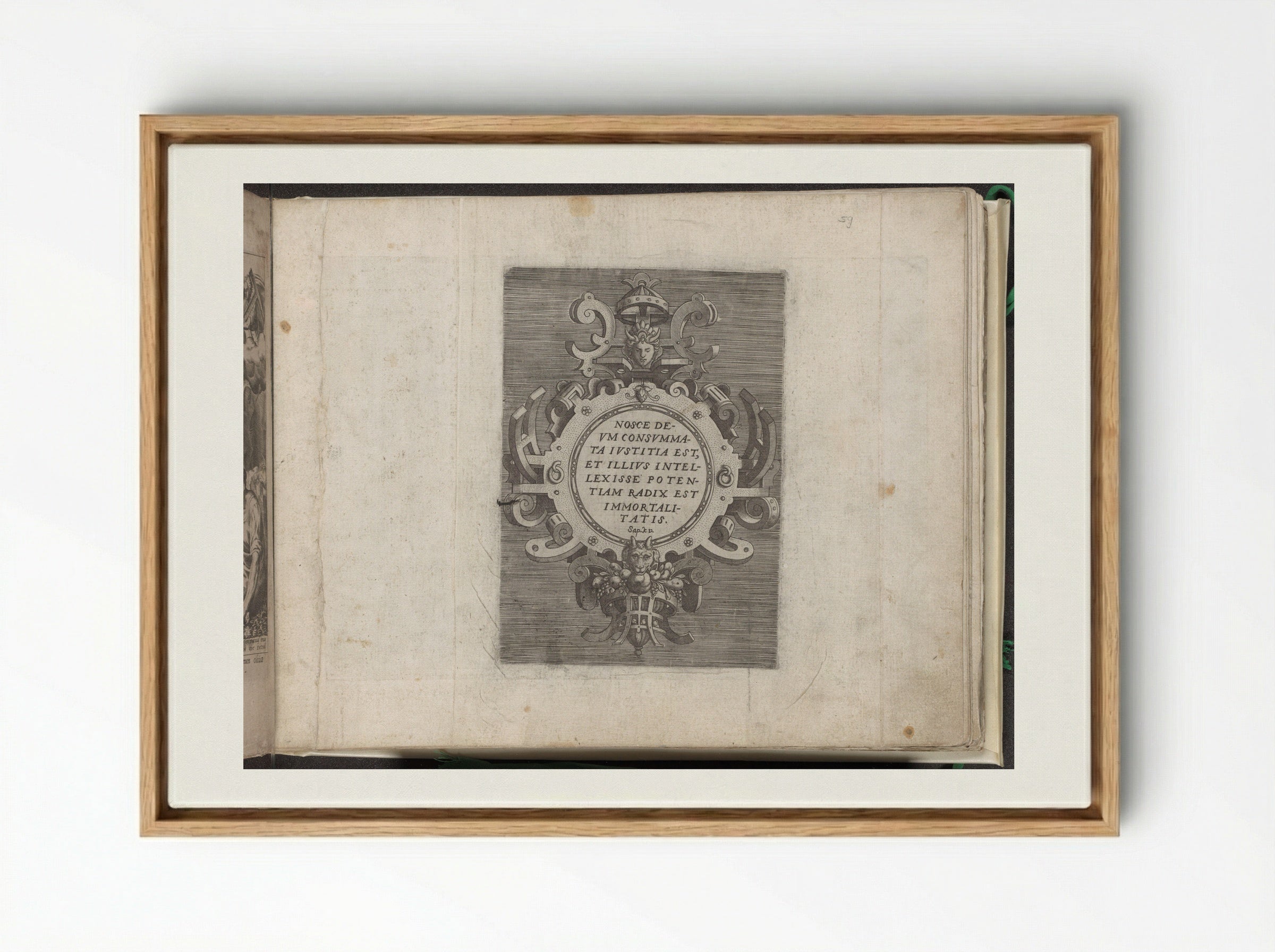 Cartouche with Text from the Book of Wisdom - Gerard de Jode - Framed Canvas Wood