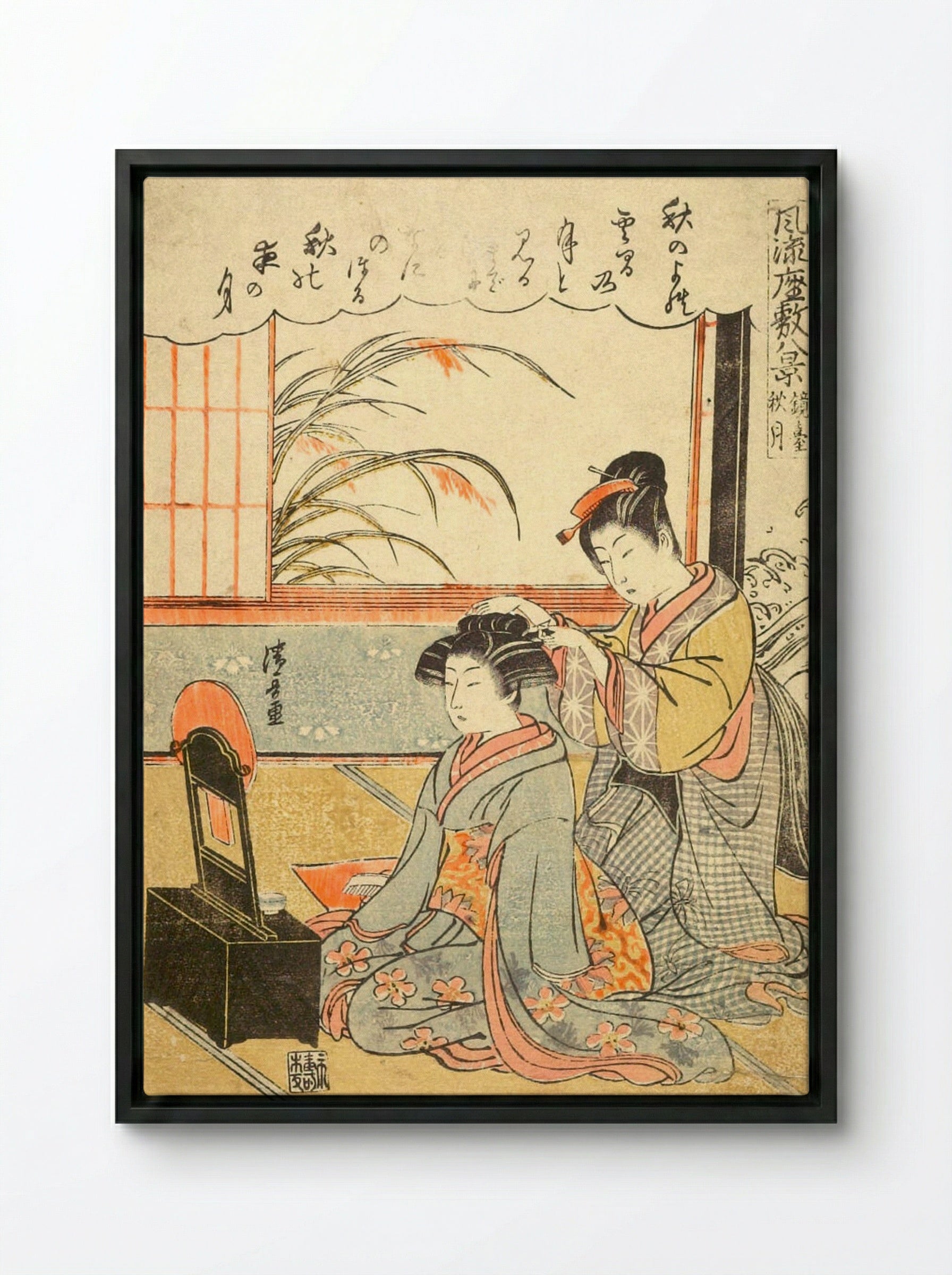 Autumn Moon in the Mirror Stand - Torii Kiyonaga - Framed Canvas Black