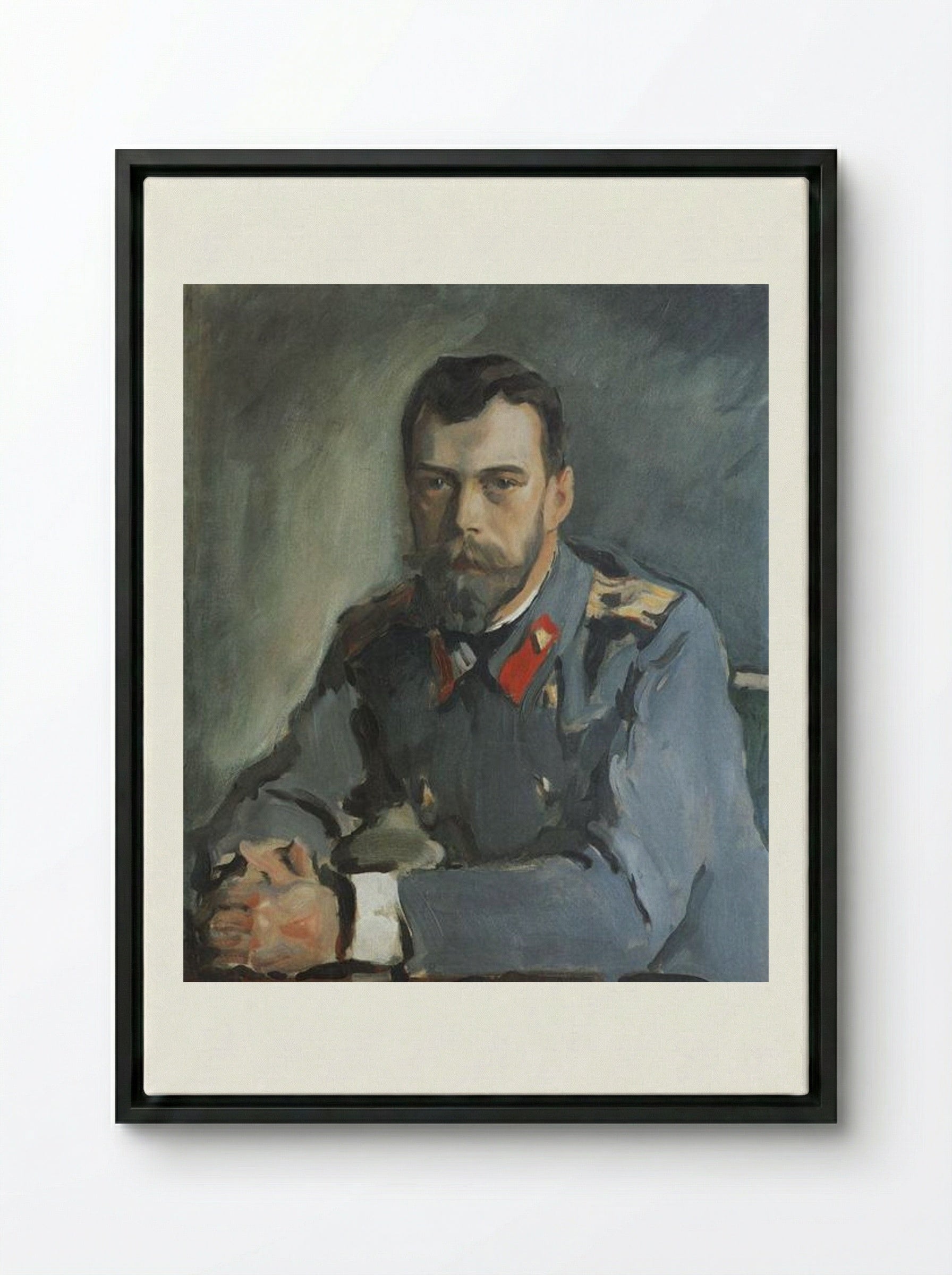Portrait of Emperor Nicholas II - Valentin Serov - Framed Canvas Black