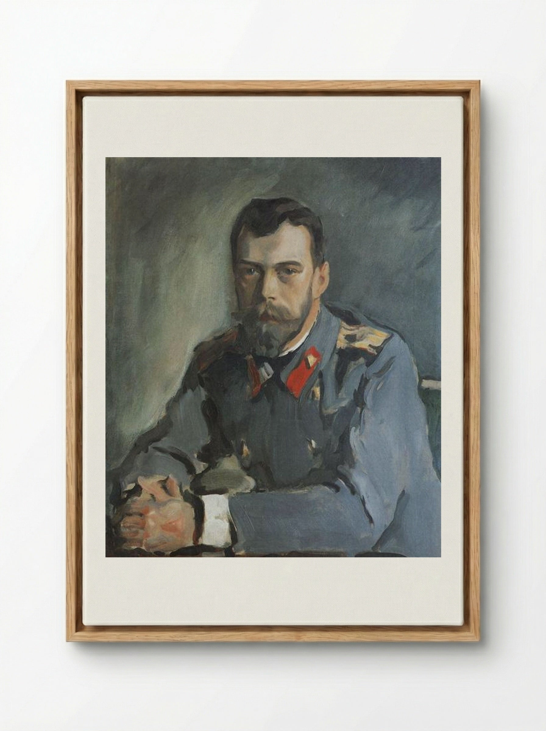 Portrait of Emperor Nicholas II - Valentin Serov - Framed Canvas Wood