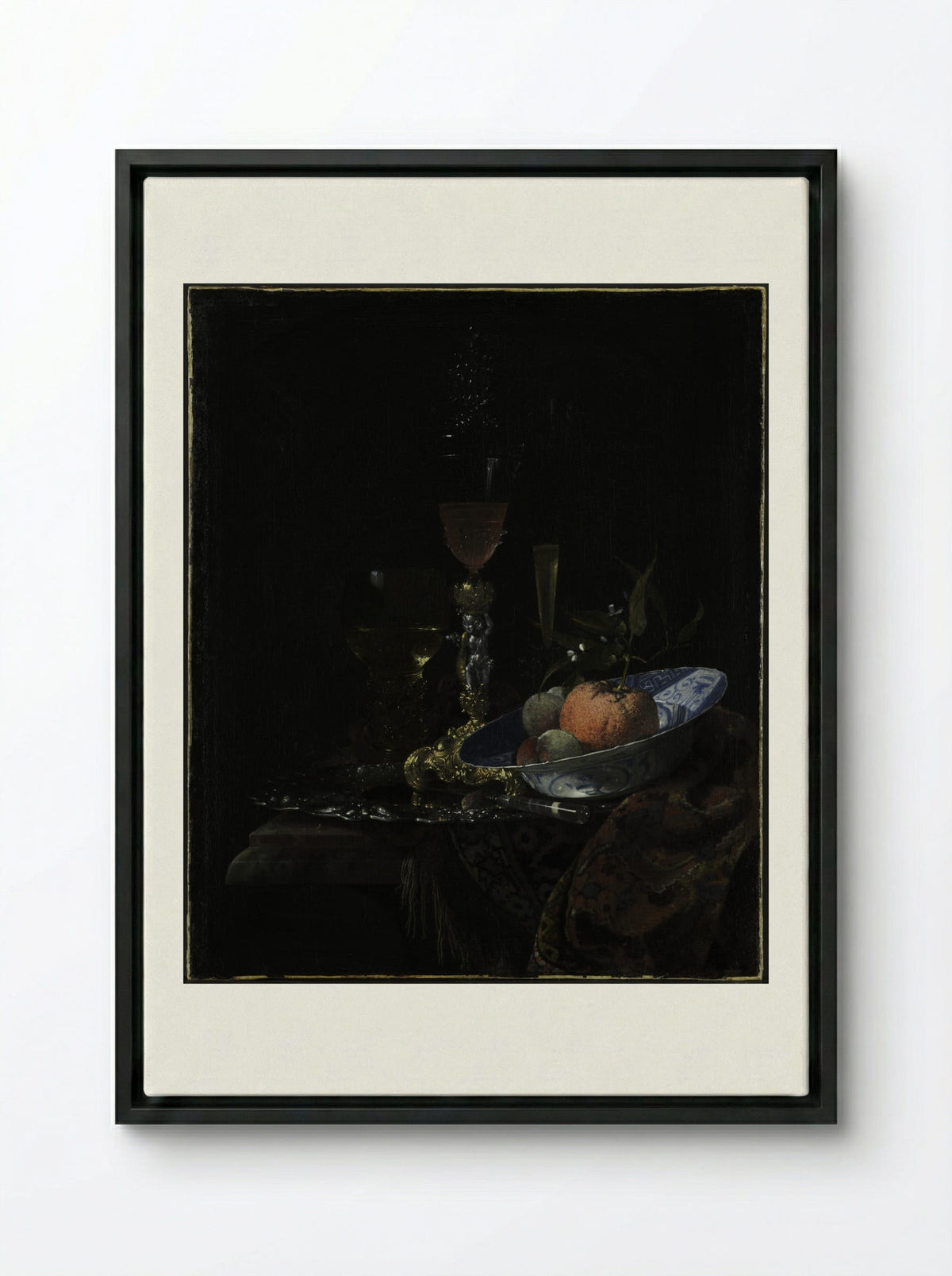 Still-Life with Chinese Porcelain Bowl - Willem Kalf - Framed Canvas Black