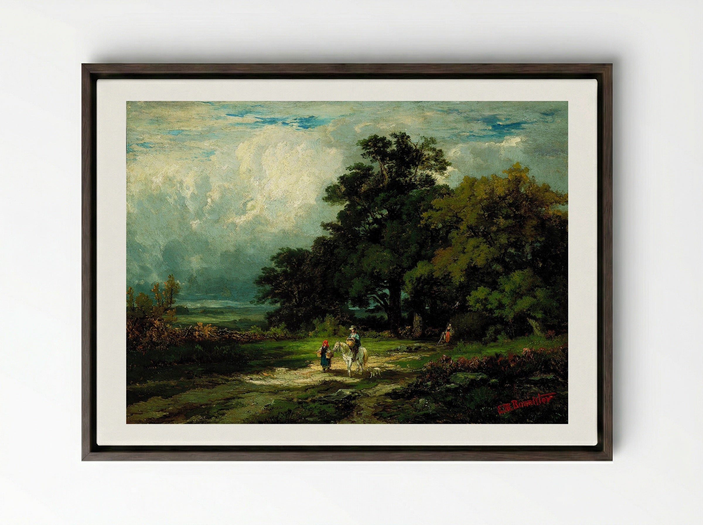 Man on a Horse - Edward Mitchell Bannister - Framed Canvas Dark Wood