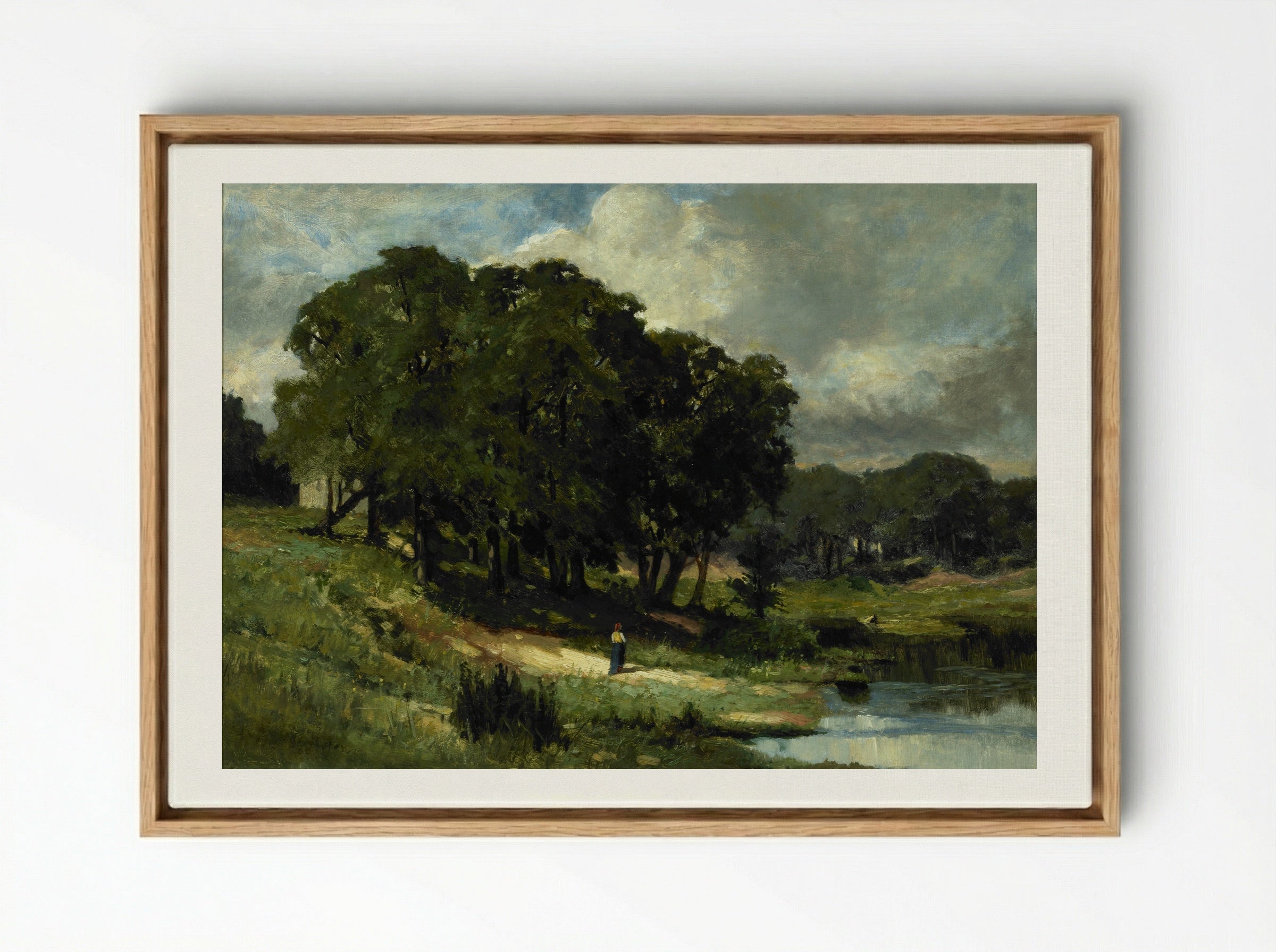 Woman Standing Near a Pond - Edward Mitchell Bannister - Framed Canvas Wood