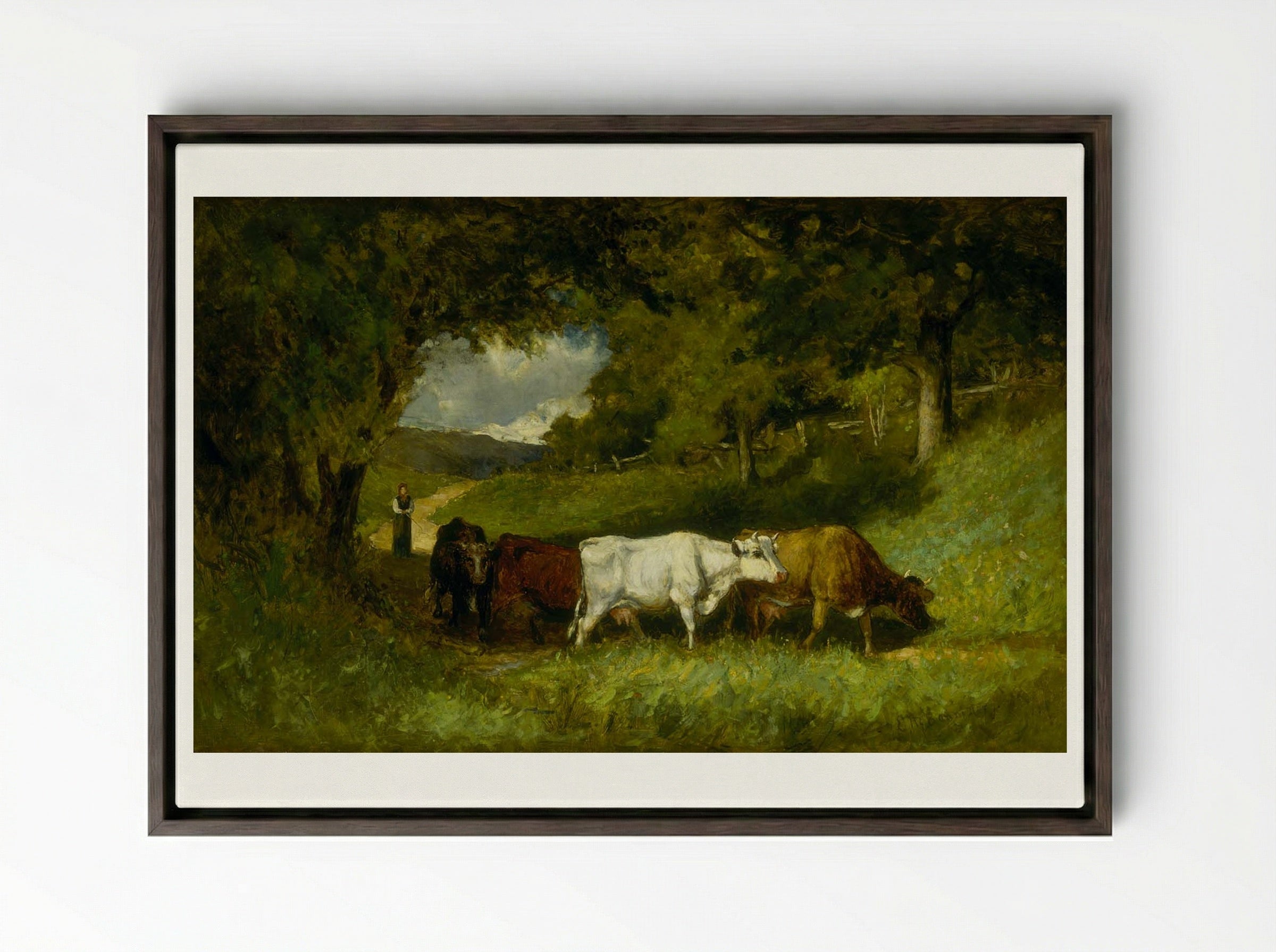 Driving Home the Cows - Edward Mitchell Bannister - Framed Canvas Dark Wood