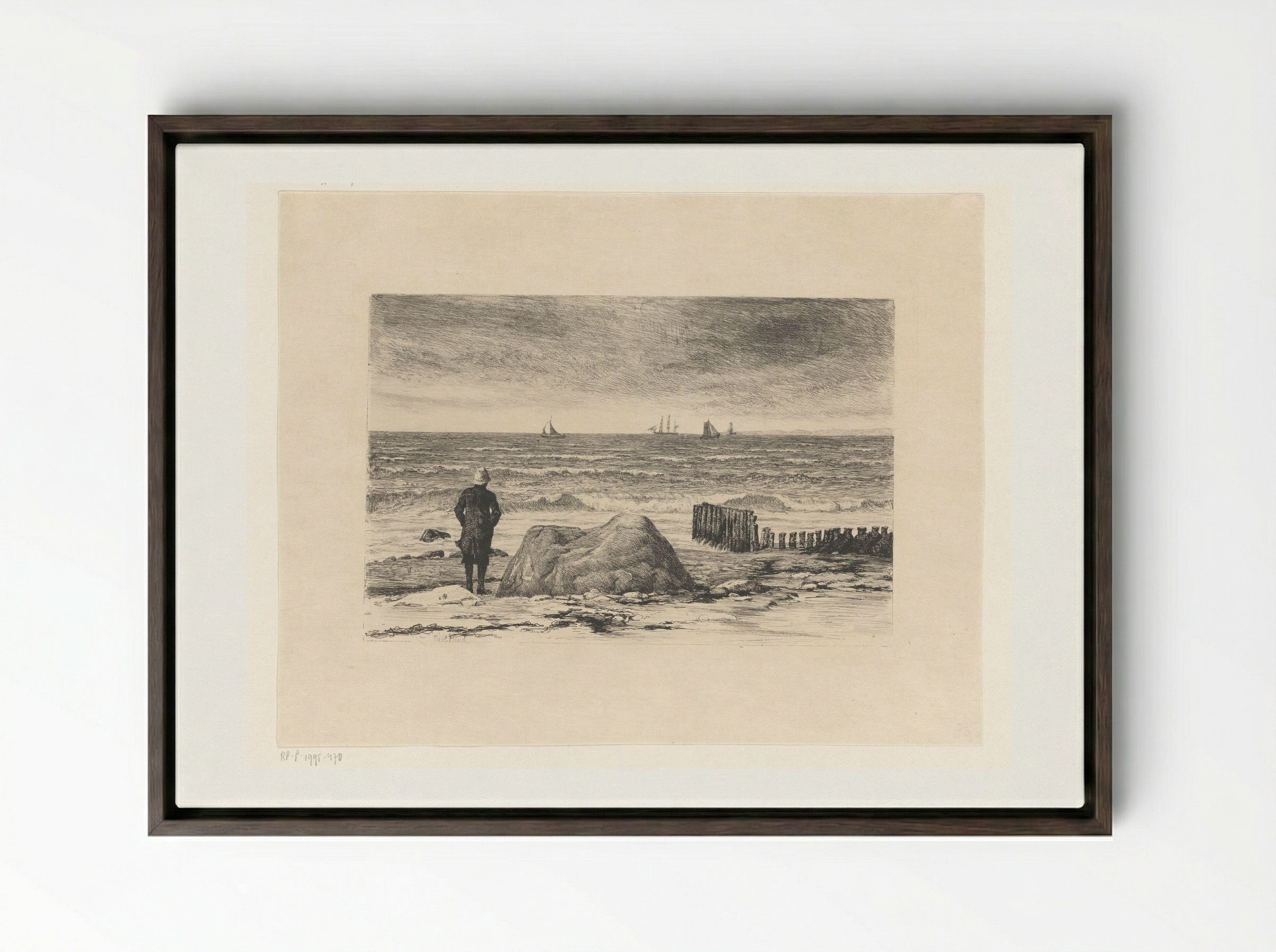 Kustwachter, uitkijkend over woelig water - Carl Bloch - Framed Canvas Dark Wood
