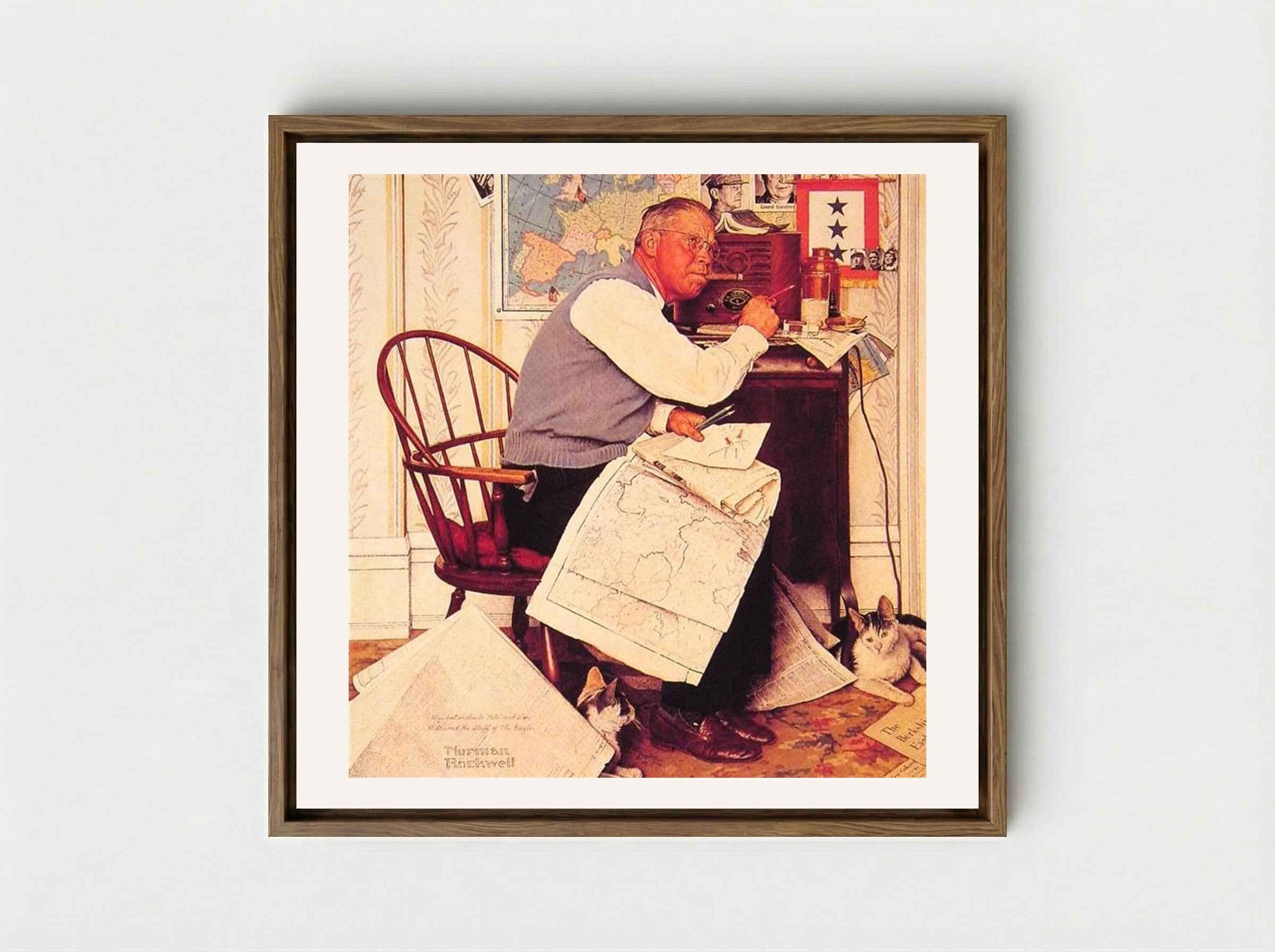 Man Charting War Maneuvers - Norman Rockwell - Framed Canvas Wood