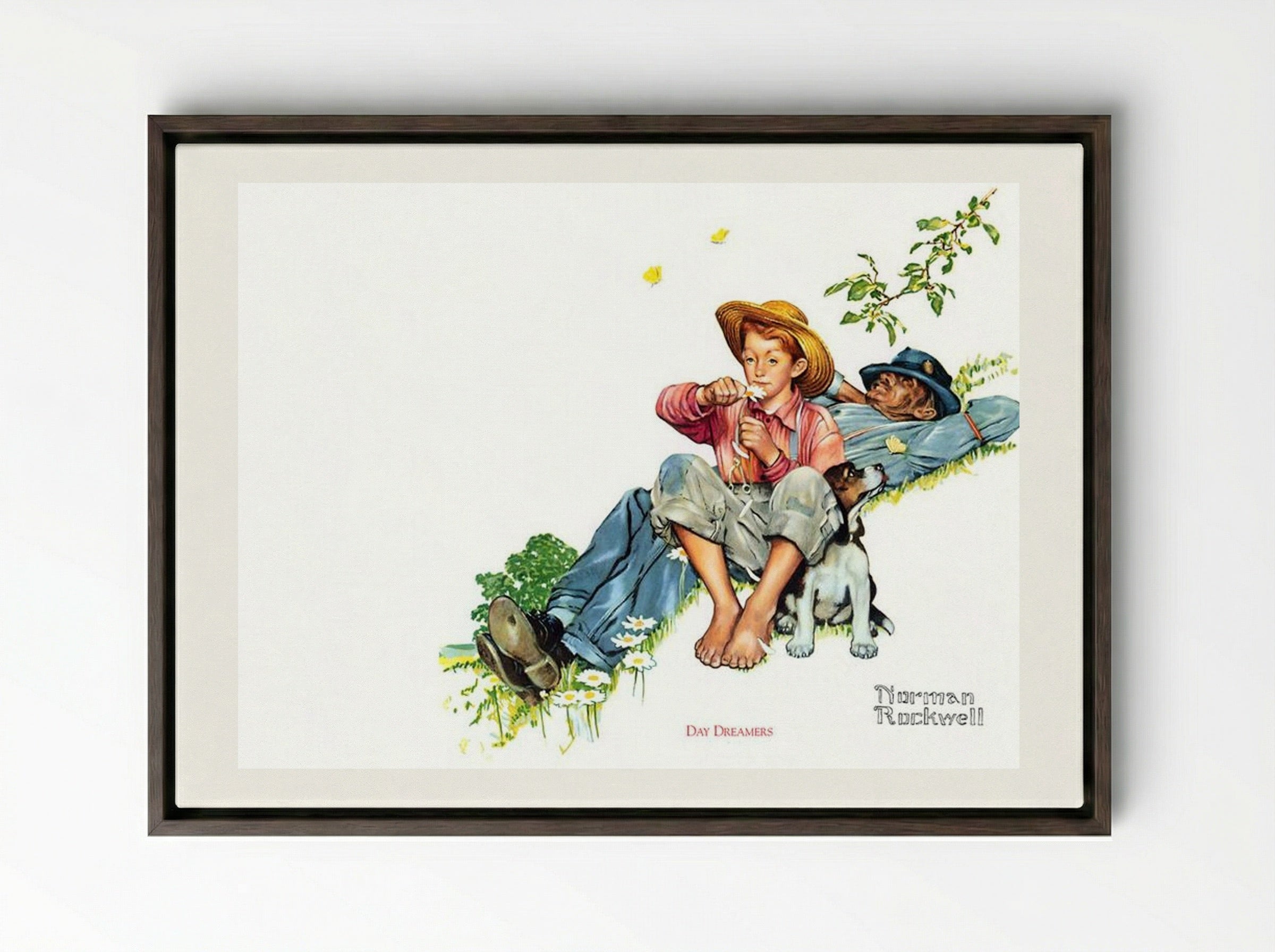 Day Dreamers - Norman Rockwell - Framed Canvas Dark Wood