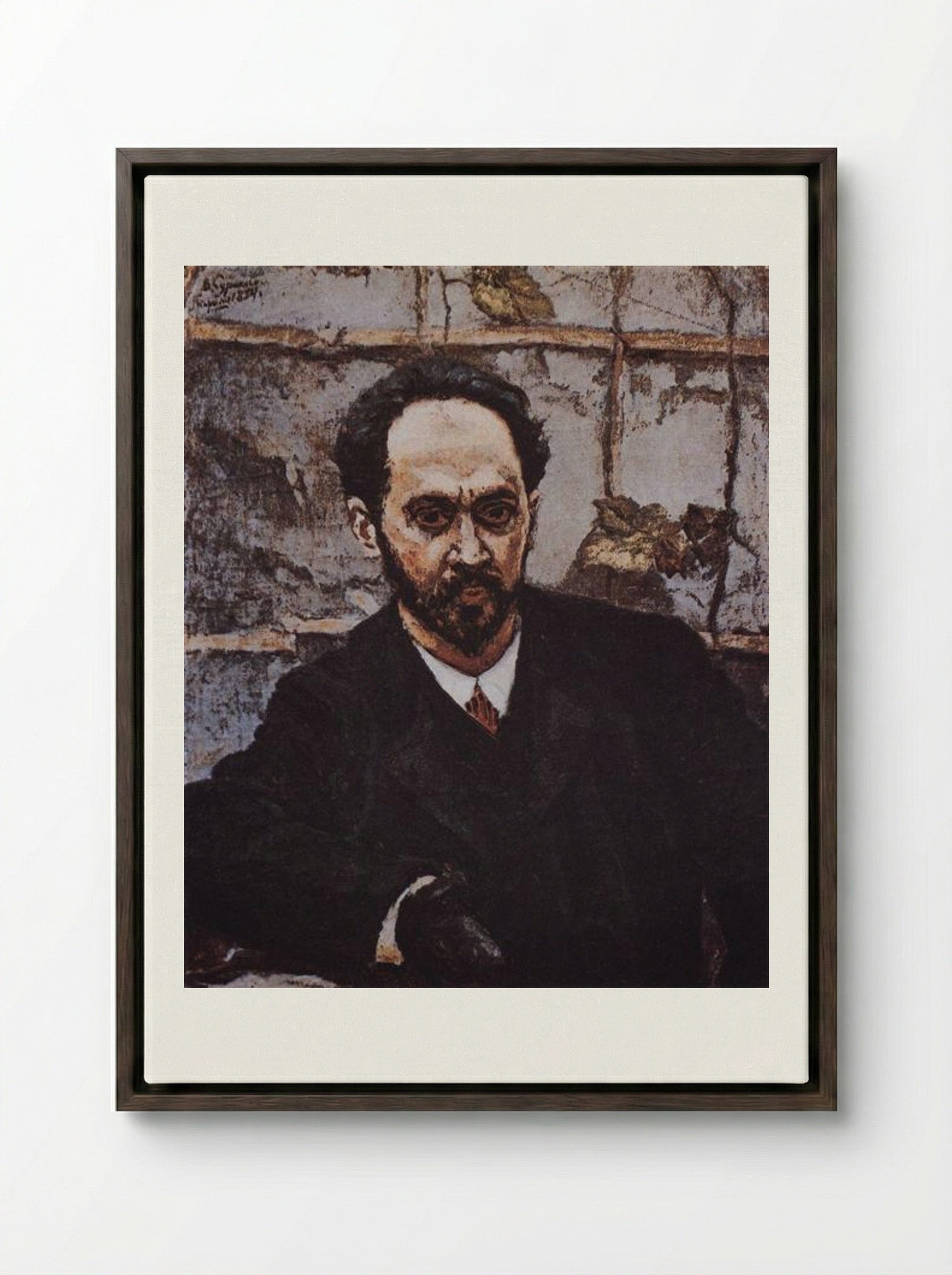Portrait of I. E. Krachkovsky - Vasily Surikov - Framed Canvas Dark Wood