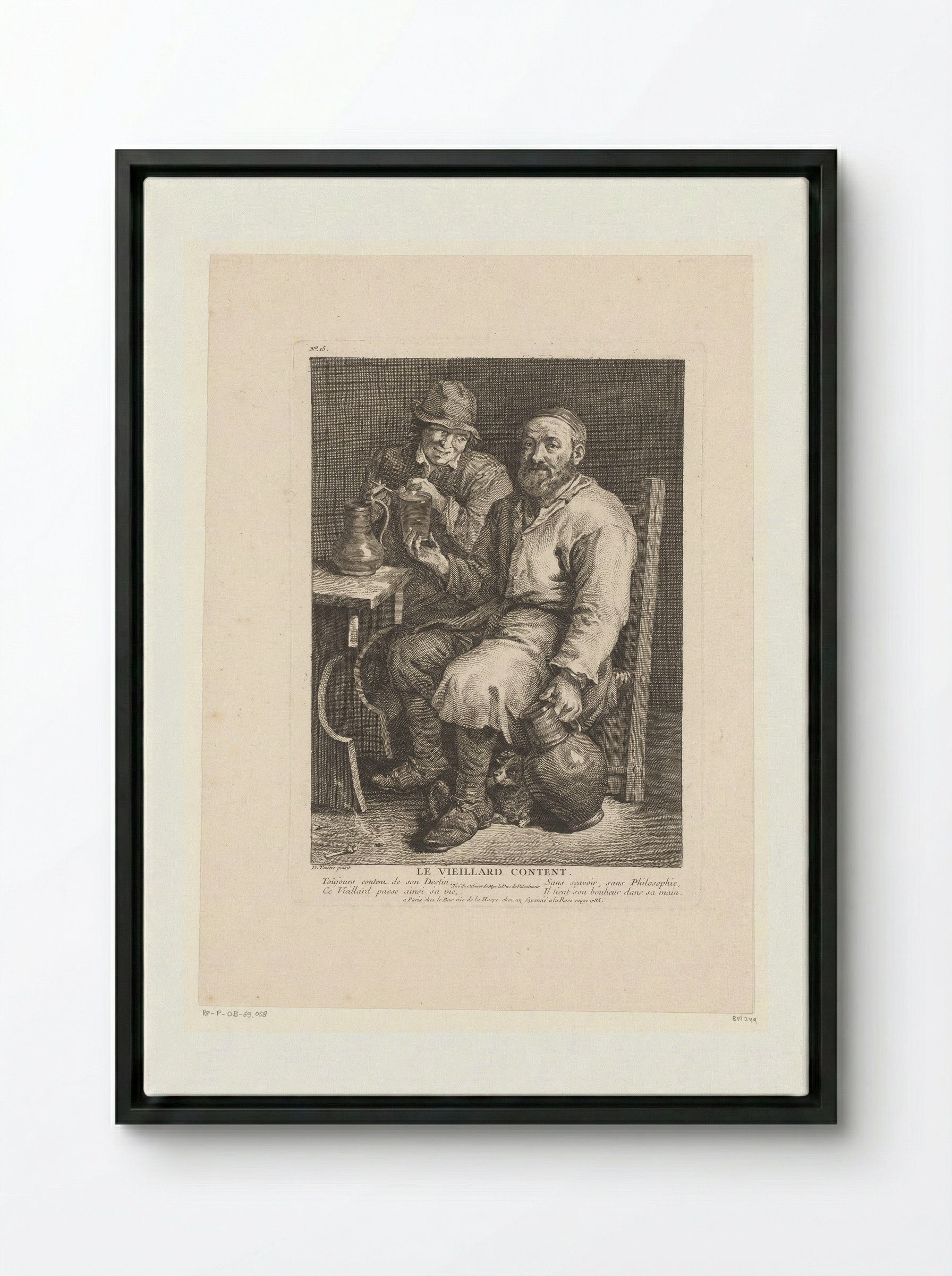 Le Vieillard Content - Jacques-Philippe Le Bas - Framed Canvas Black