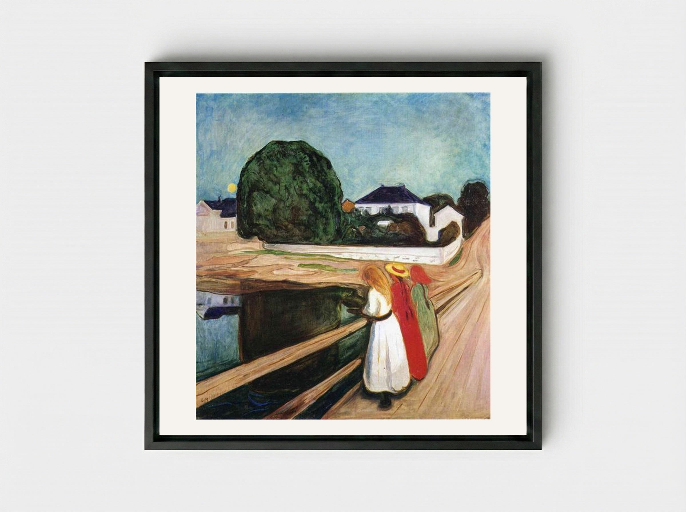 The Girls on the Bridge - Edvard Munch - Framed Canvas Black